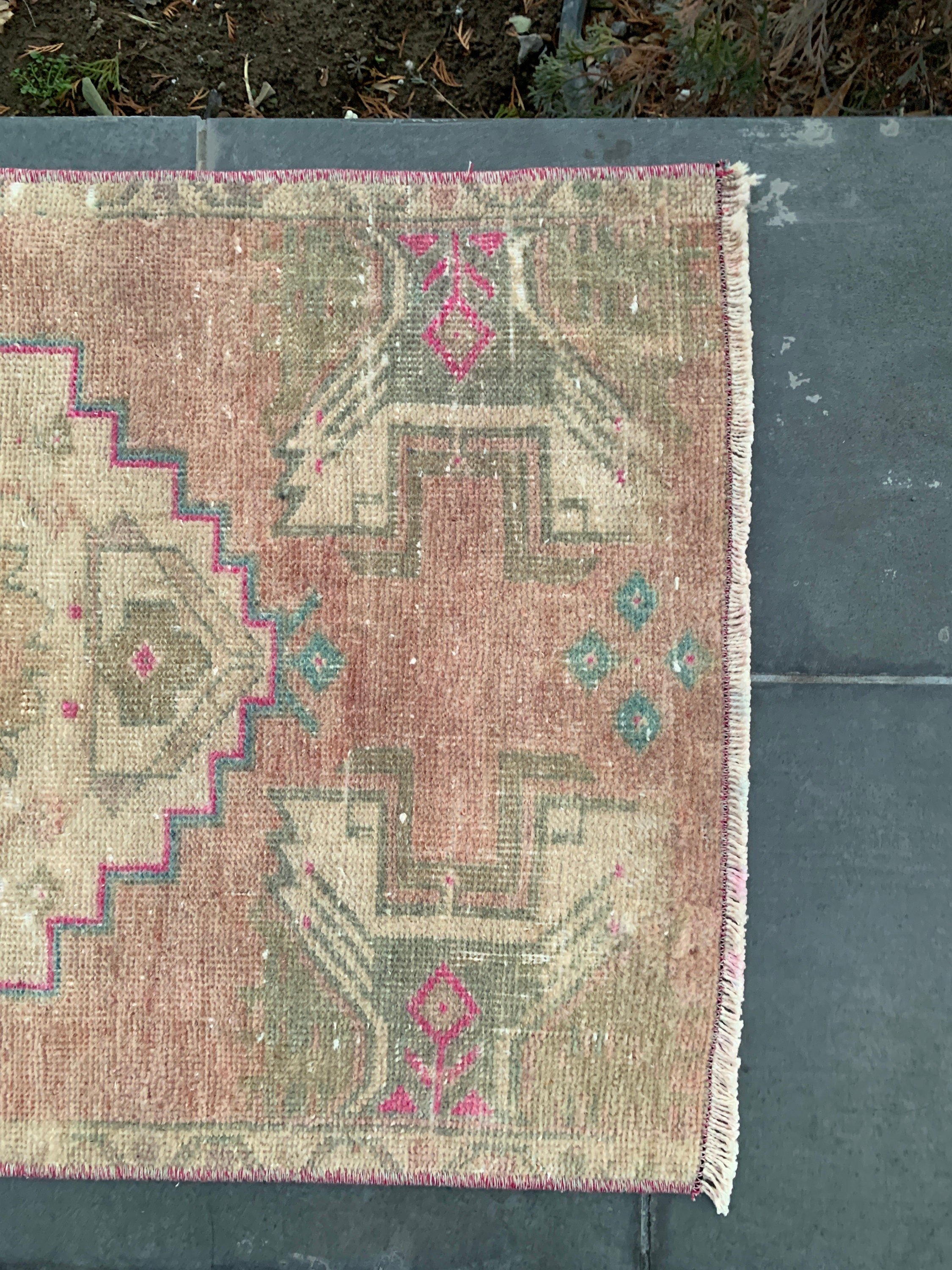 Nursery Rug, Turkish Rug, 1.7x2.9 ft Small Rug, Organic Rugs, Bath Rug, Rose gold Antique Rug, Anatolian Rug, Vintage Rugs, Bedroom Rug