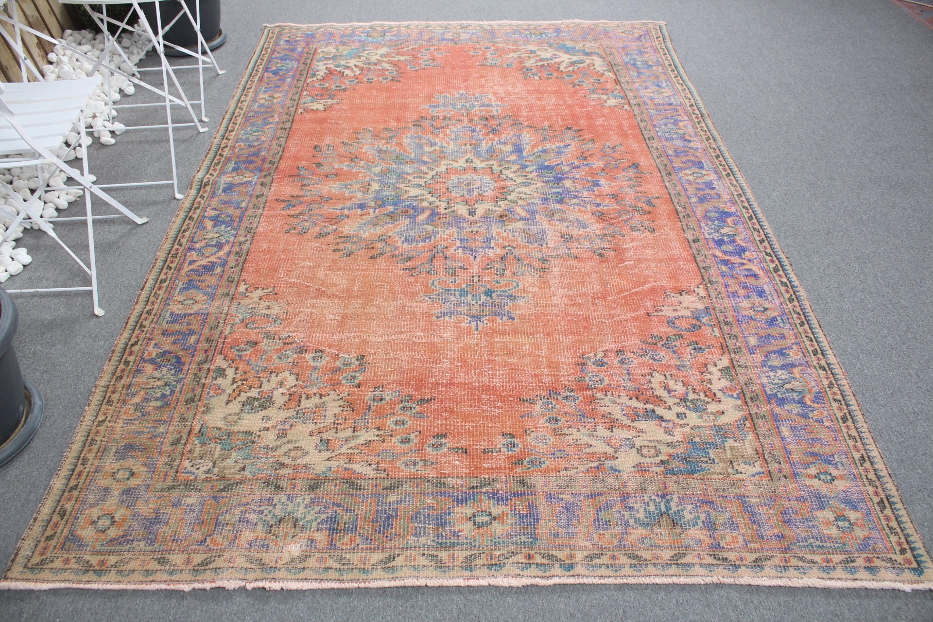 Vintage Halı, Türk Halısı, Yemek Odası Halıları, Retro Halı, 5,9x9 ft Büyük Halılar, Oryantal Halı, Antika Halı, Yatak Odası Halıları, Kırmızı Oushak Halıları