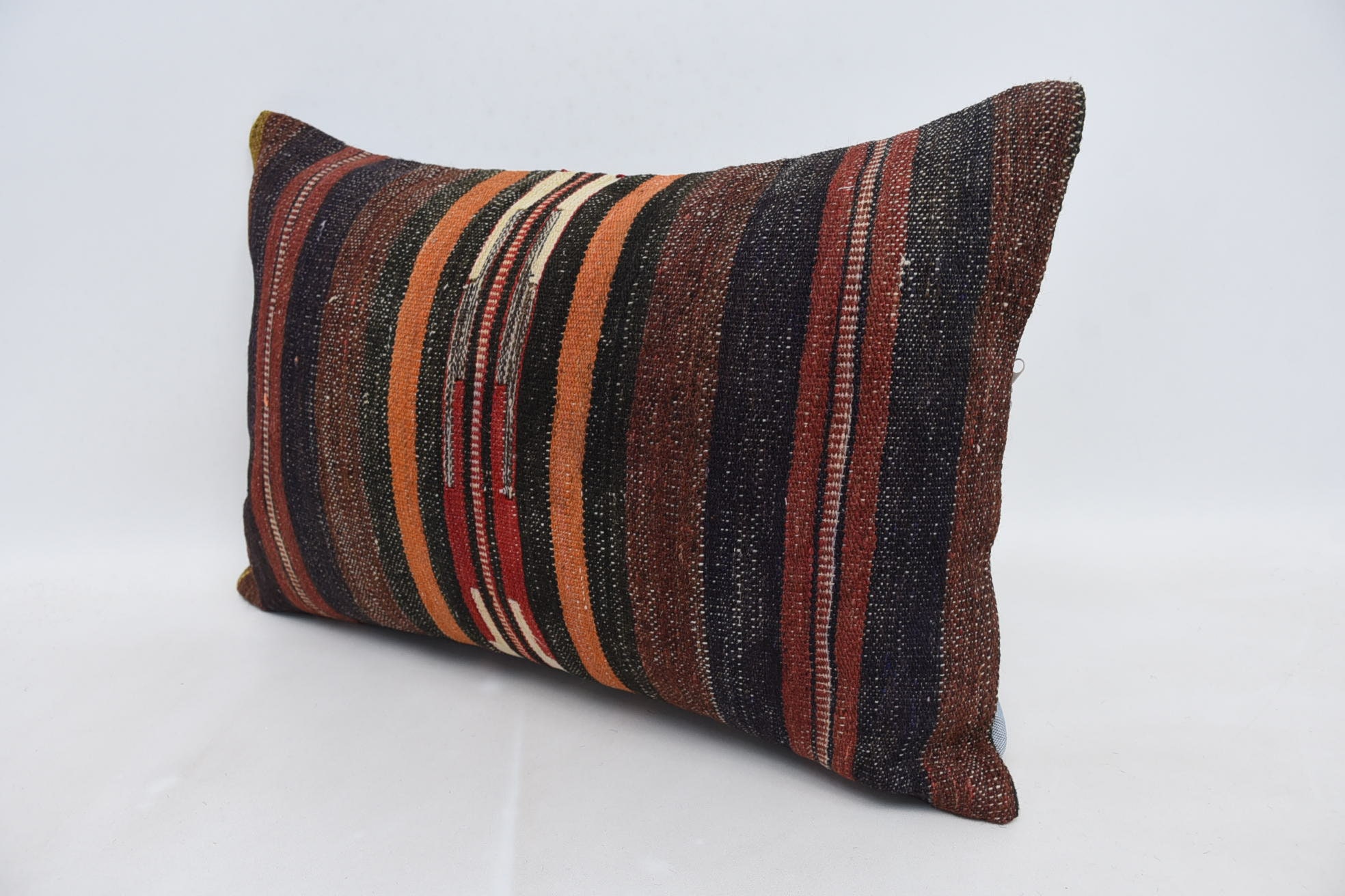 One Of A Kind Cushion, Turkish Kilim Pillow, 16"x24" Brown Cushion, Sofa Cushion, Boho Pillow Sham Cover, Antique Pillows
