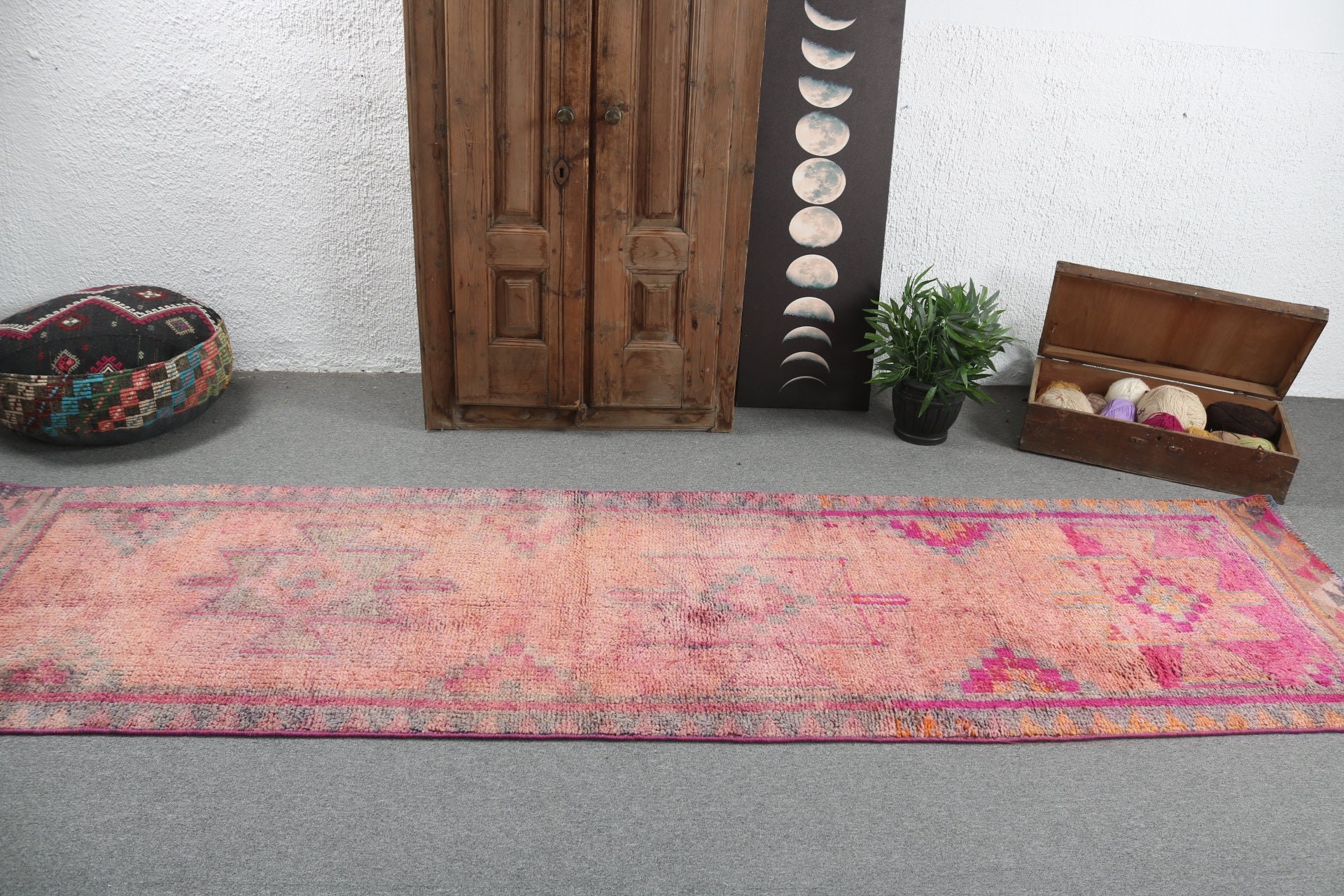 Turuncu Modern Halı, 2,9x10,8 ft Yolluk Halısı, Uzun Koşucu Halıları, Modern Halı, Türk Halısı, Vintage Halılar, Oryantal Halı, Koridor Halısı