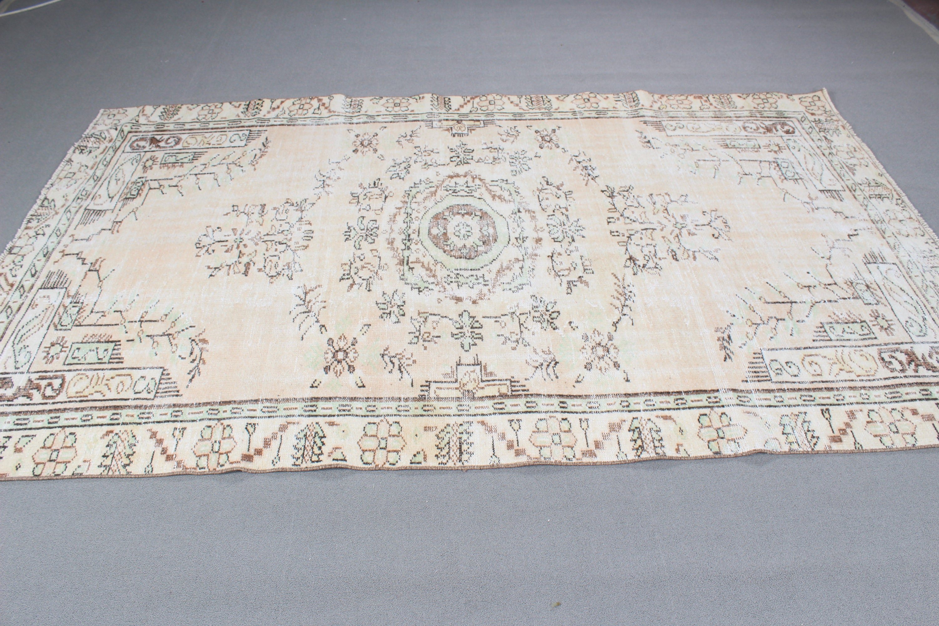 Oushak Halı, 5.1x8.5 ft Büyük Halı, Türk Halıları, Bej Ev Dekorasyonu Halıları, Modern Halılar, Büyük Boho Halıları, Büyük Oushak Halıları, Vintage Halı