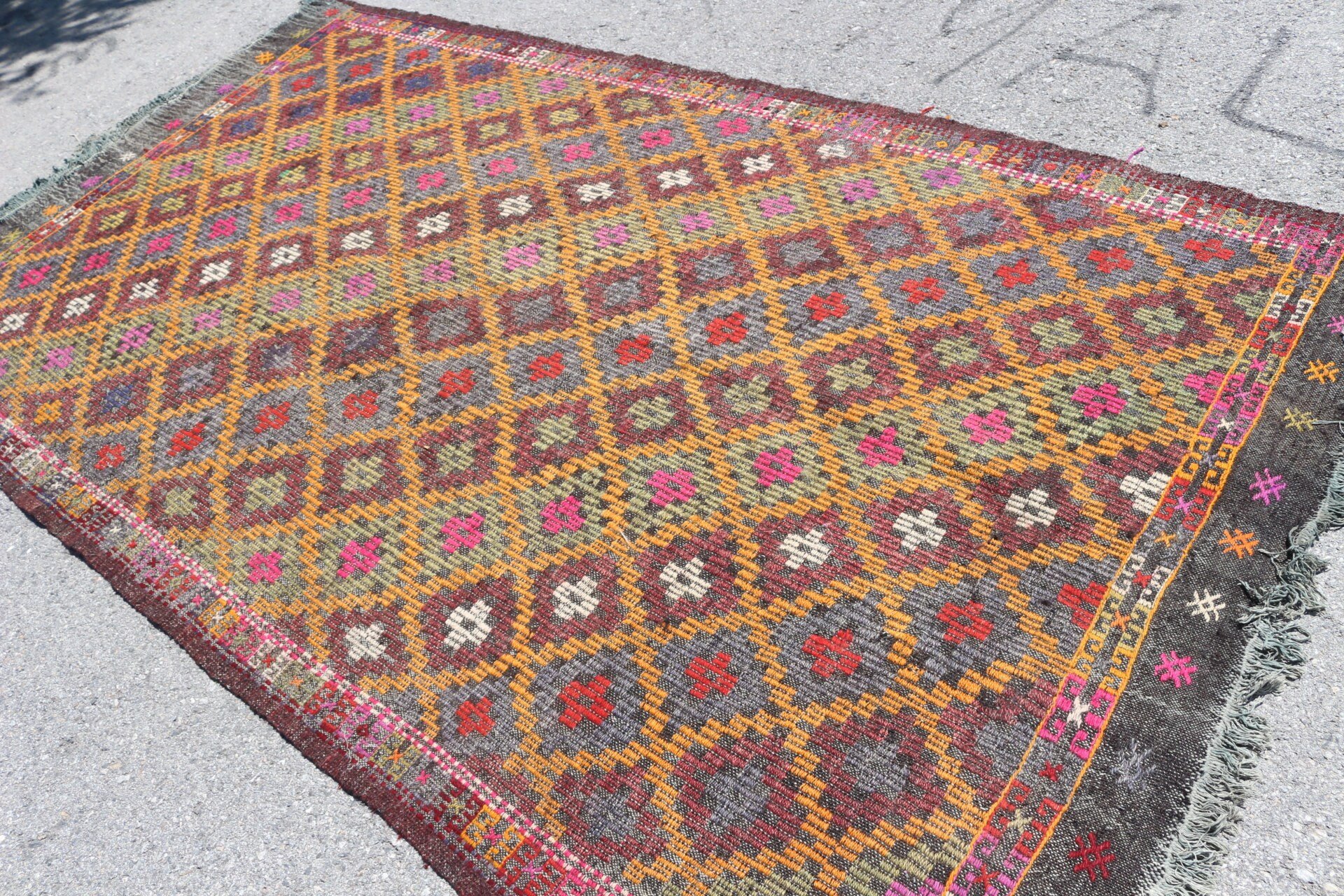 Orange Home Decor Rug, Wool Rug, Kilim, Dining Room Rug, Oushak Rugs, 5.6x10 ft Large Rug, Living Room Rug, Vintage Rug, Turkish Rug