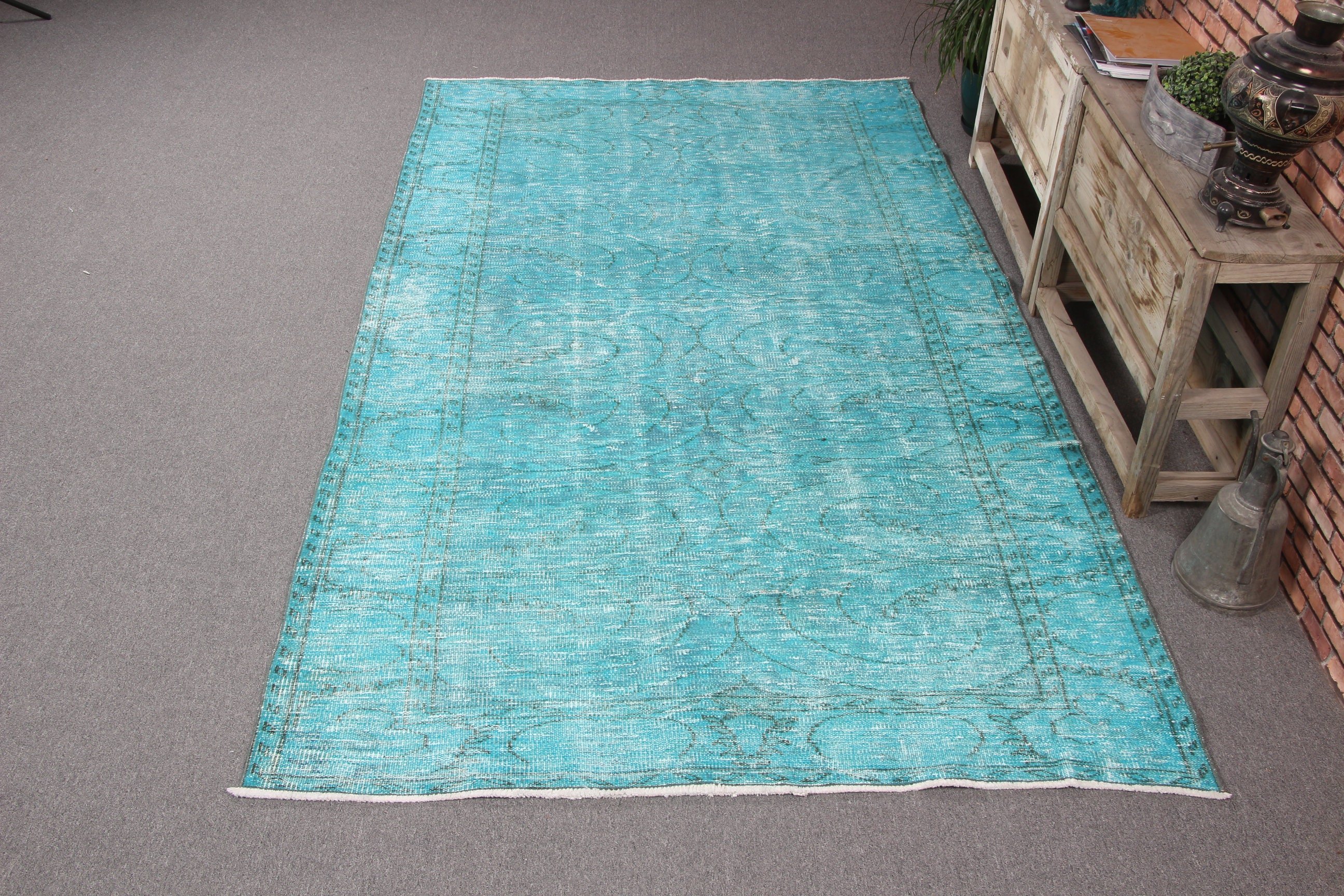 Modern Rug, Blue Oriental Rugs, Boho Rugs, Vintage Rug, 5.2x9.2 ft Large Rug, Turkish Rugs, Large Oushak Rug, Dining Room Rug