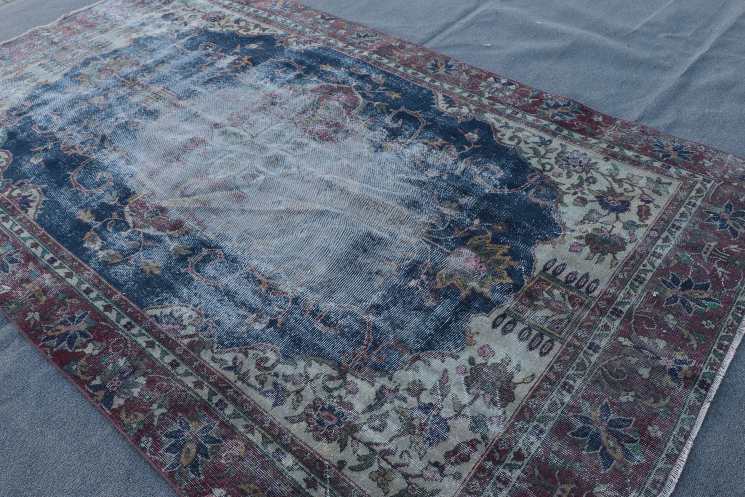 Havalı Halı, Salon Halısı, Vintage Halılar, Türk Halısı, Yatak Odası Halıları, Mavi 6.1x10.2 ft Büyük Halı, Yatak Odası Halısı