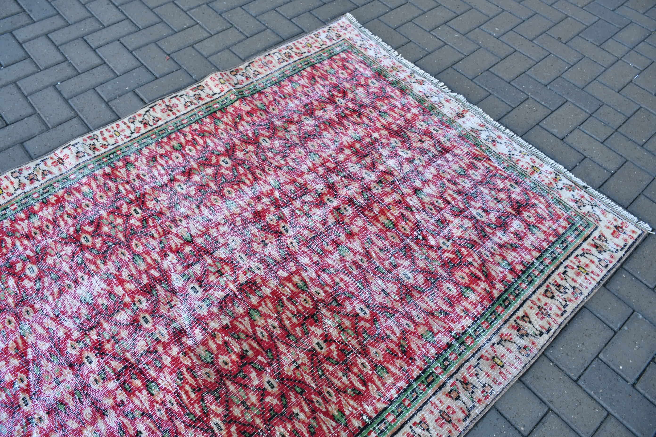 Kırmızı Mutfak Halısı, Vintage Halılar, 4.7x8 ft Alan Halıları, Türk Halısı, Yün Halısı, Vintage Dekor Halısı, Oturma Odası Halısı, Alan Halıları