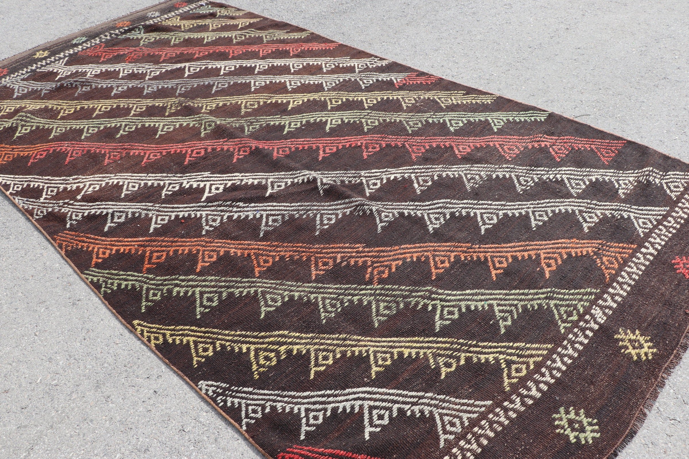 Kilim, Kahverengi Mutfak Halıları, Salon Halısı, 5.4x11.6 ft Büyük Halılar, Türk Halıları, Vintage Halı, Oryantal Halı, Fas Halısı, Yemek Odası Halısı