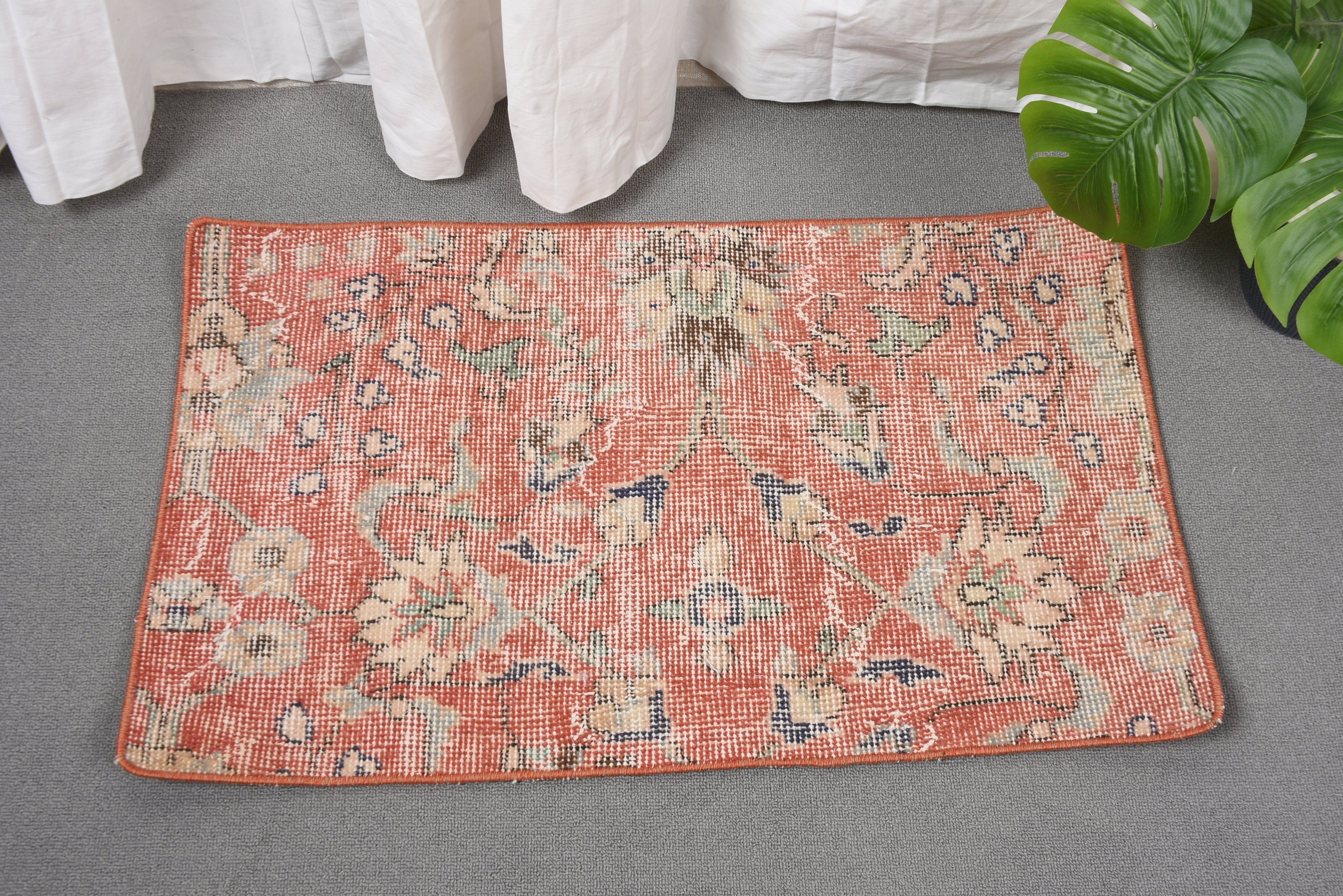 1.6x2.7 ft Small Rugs, Orange Antique Rugs, Oushak Rug, Decorative Rugs, Bedroom Rugs, Door Mat Rugs, Turkish Rug, Modern Rug, Vintage Rugs