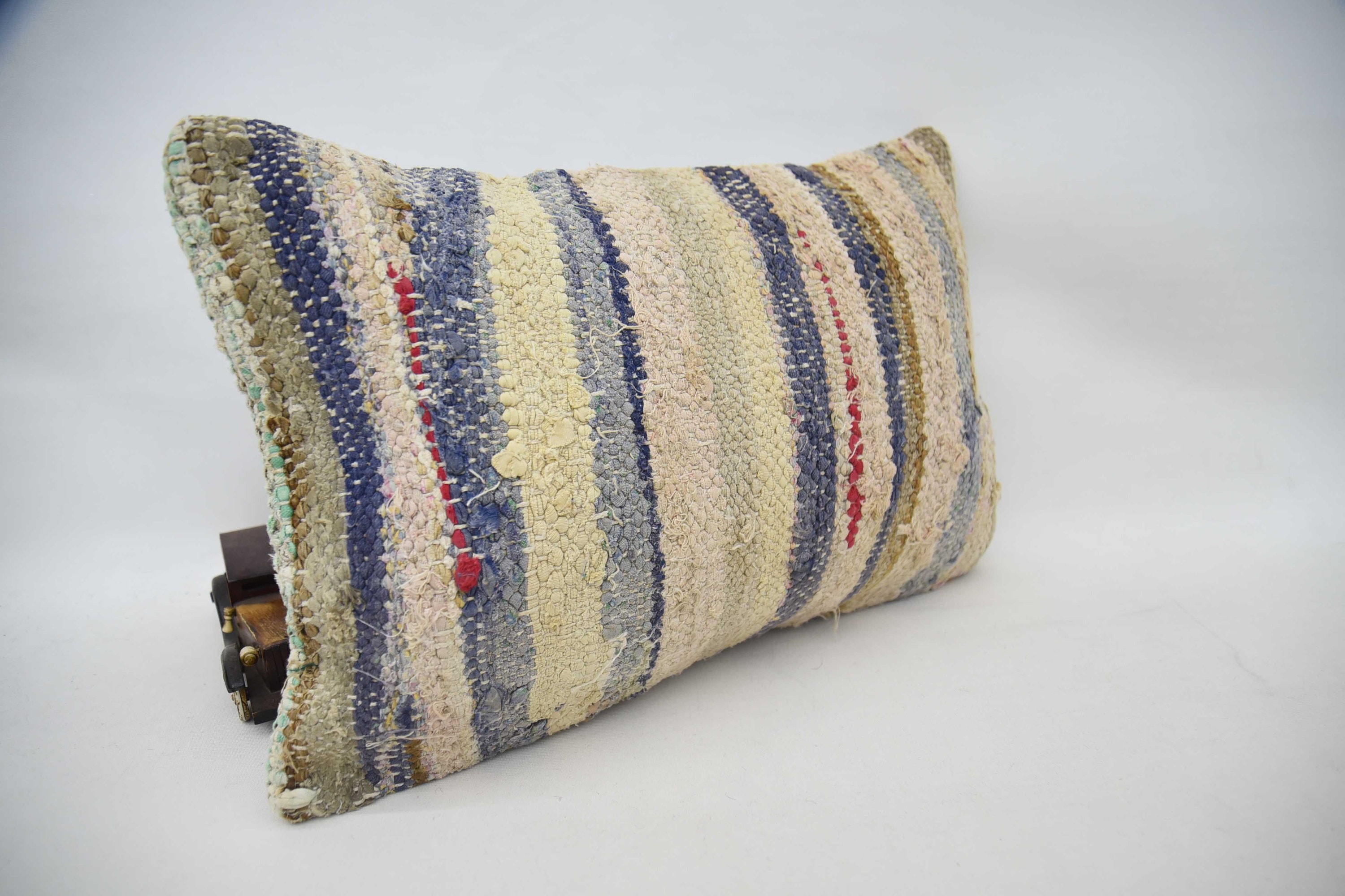 Antique Pillows, Vintage Kilim Pillow, 16"x24" Blue Cushion Case, Turkish Kilim Pillow, Tapestry Cushion Case, Handwoven Cushion Cover
