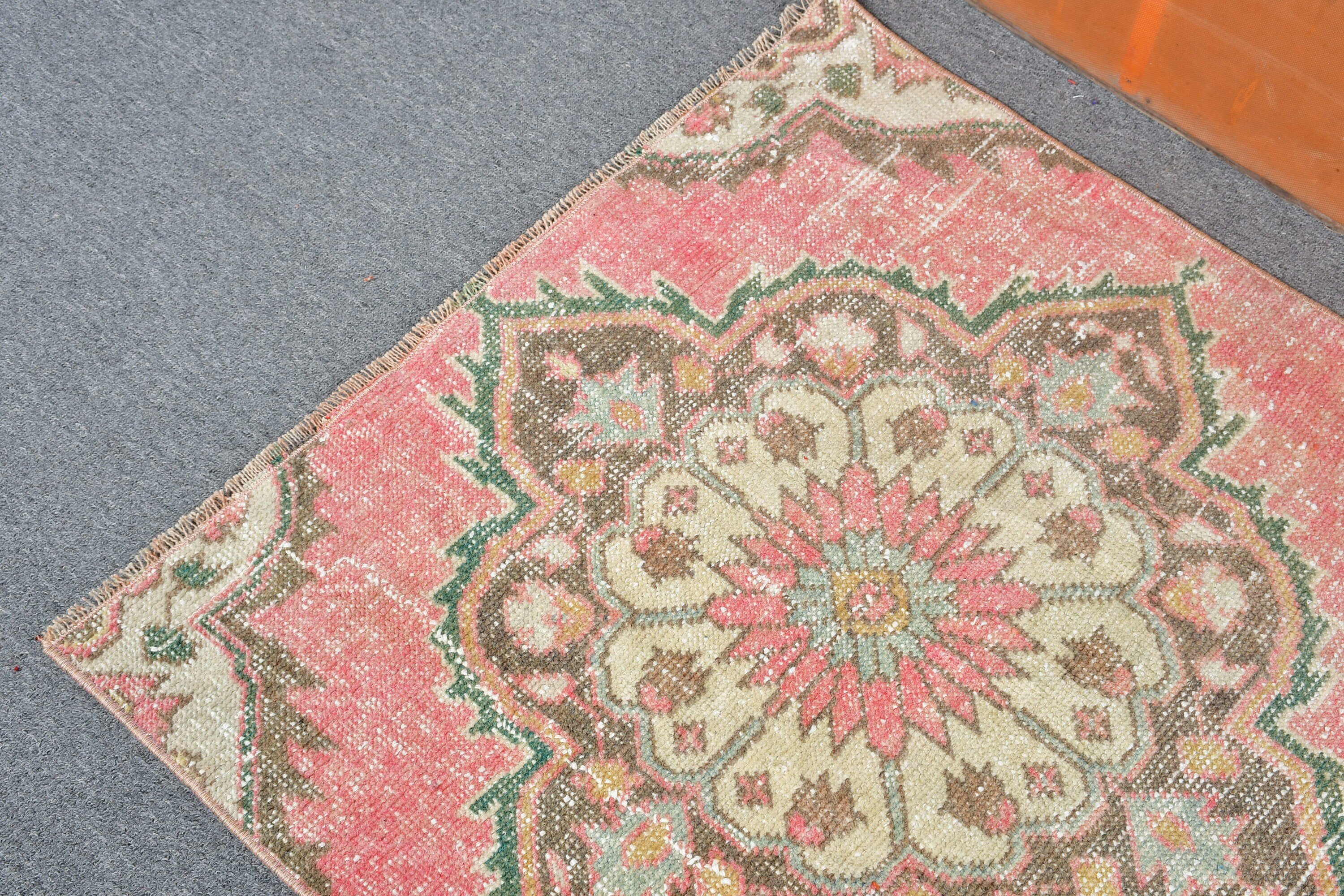 Antique Rug, Bedroom Rug, Vintage Rug, Car Mat Rug, Oushak Rug, Dorm Rug, 2.6x2.7 ft Small Rugs, Turkish Rug, Pink Home Decor Rug, Art Rug