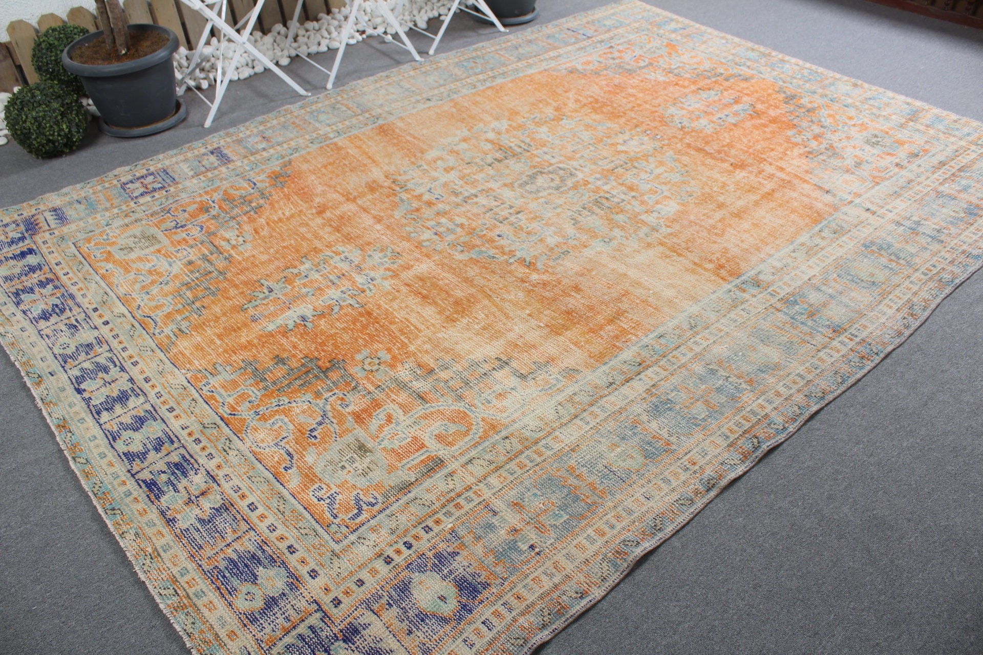 Dining Room Rug, Orange Oushak Rug, Vintage Rug, 7.3x10.2 ft Oversize Rug, Natural Rug, Kitchen Rug, Salon Rug, Moroccan Rugs, Turkish Rug