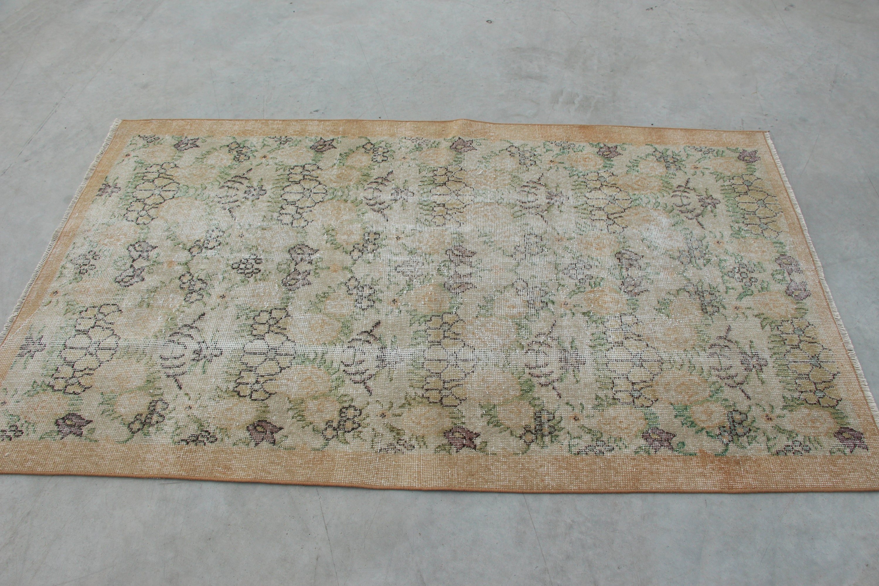 Bedroom Rug, Beige  3.6x6.1 ft Accent Rug, Kitchen Rugs, Turkish Rug, Rugs for Entry, Antique Rug, Oushak Rugs, Vintage Rugs