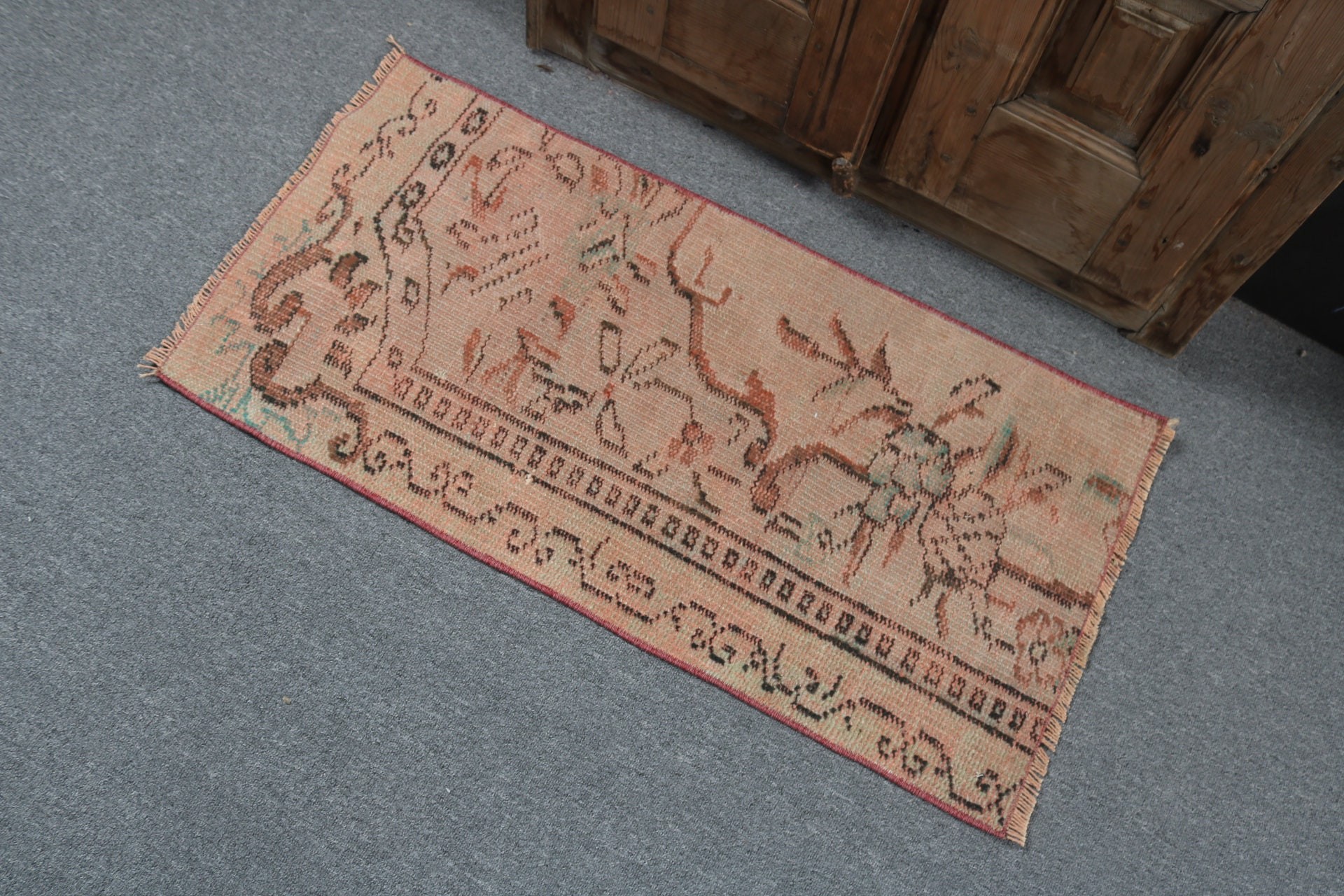 Kahverengi Boho Halı, Bohem Halı, Vintage Halı, Küçük Vintage Halı, Oryantal Halı, 1.6x3.2 ft Küçük Halılar, Yatak Odası Halısı, Bildiri Halısı, Türk Halısı