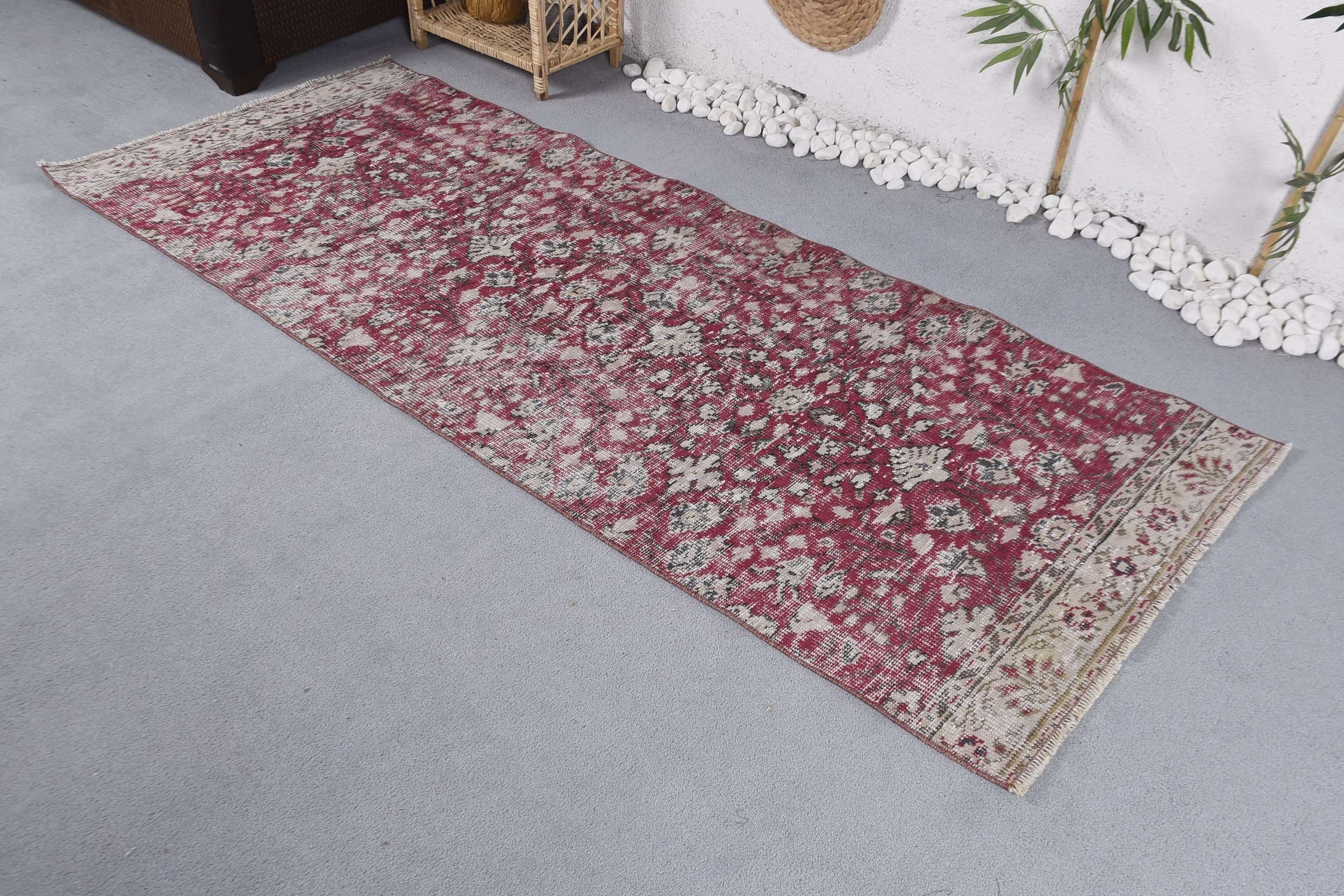 Vintage Rug, Turkish Rug, Red Oriental Rugs, Cool Rug, Hallway Rug, Corridor Rug, Moroccan Rugs, Rugs for Runner, 3x7.8 ft Runner Rug