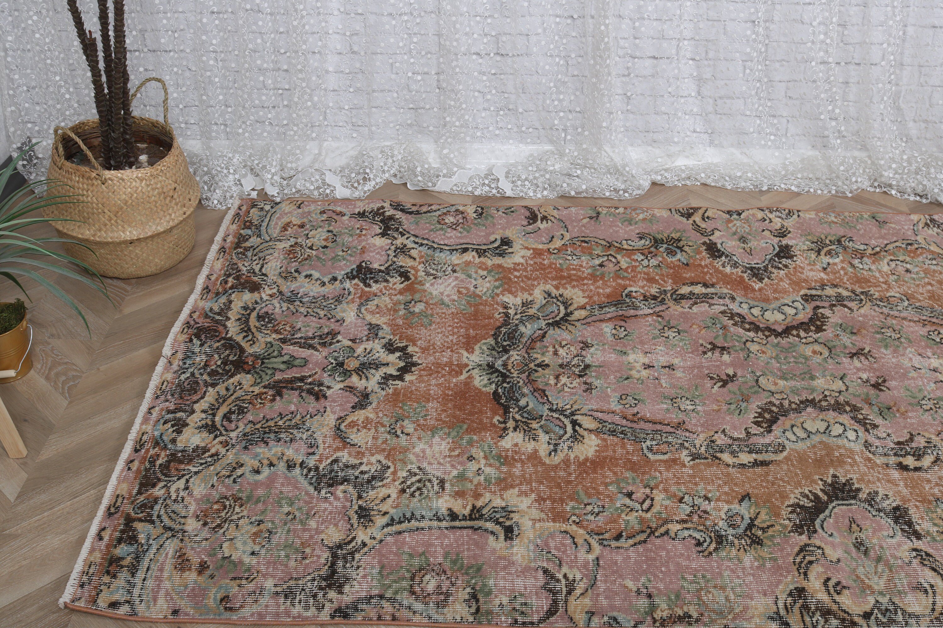 Mutfak Halısı, Pembe Anadolu Halısı, 4.6x8.5 ft Alan Halısı, Çocuk Halısı, Türk Halısı, Yün Halısı, Vintage Halı, Alan Kilimleri, El Dokuma Halı