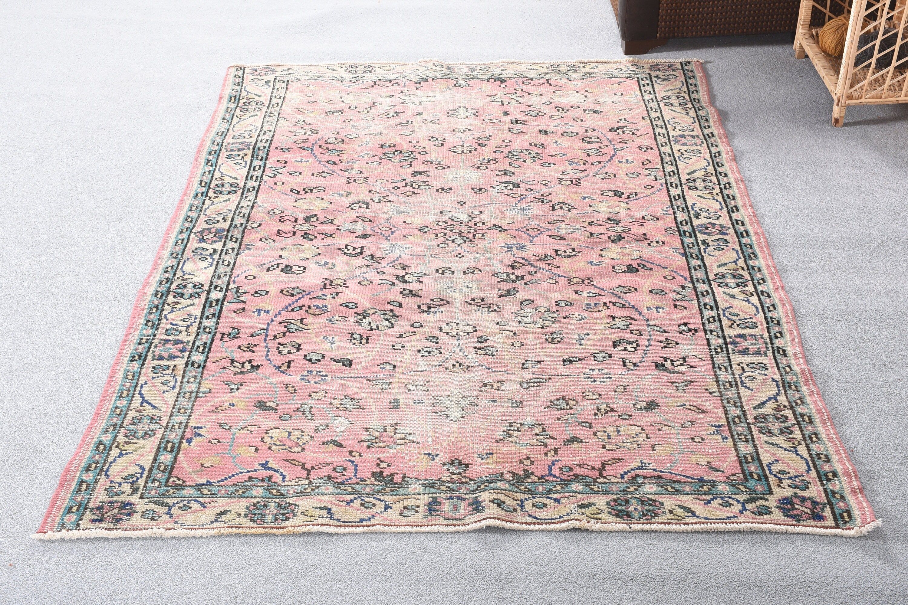 Turkish Rug, Pink Oriental Rugs, Bedroom Rugs, Wool Rugs, Vintage Rug, Rugs for Nursery, Kitchen Rug, 4.6x6.7 ft Area Rug