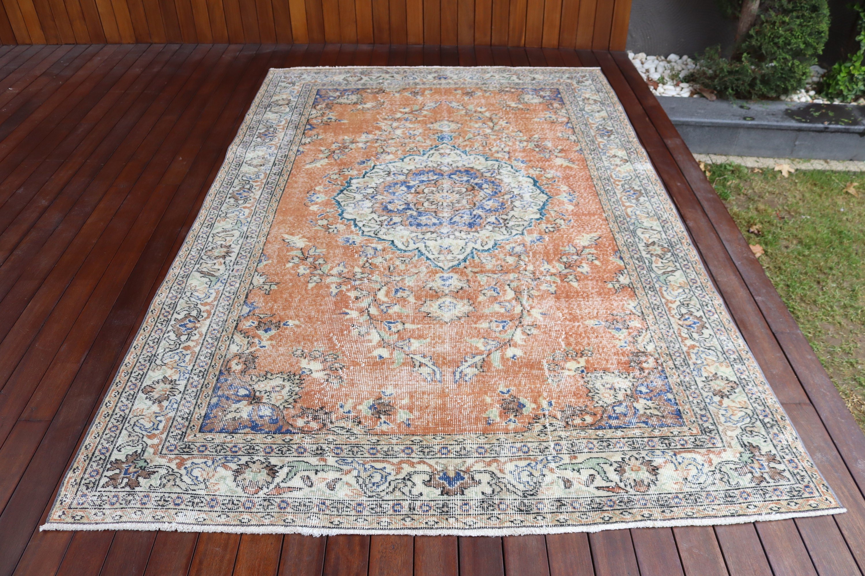 Turuncu Fas Halısı, Türk Halıları, Oturma Odası Halısı, Fas Halıları, 5.8x8.9 ft Büyük Halı, Yatak Odası Halısı, Yemek Odası Halıları, Vintage Halı