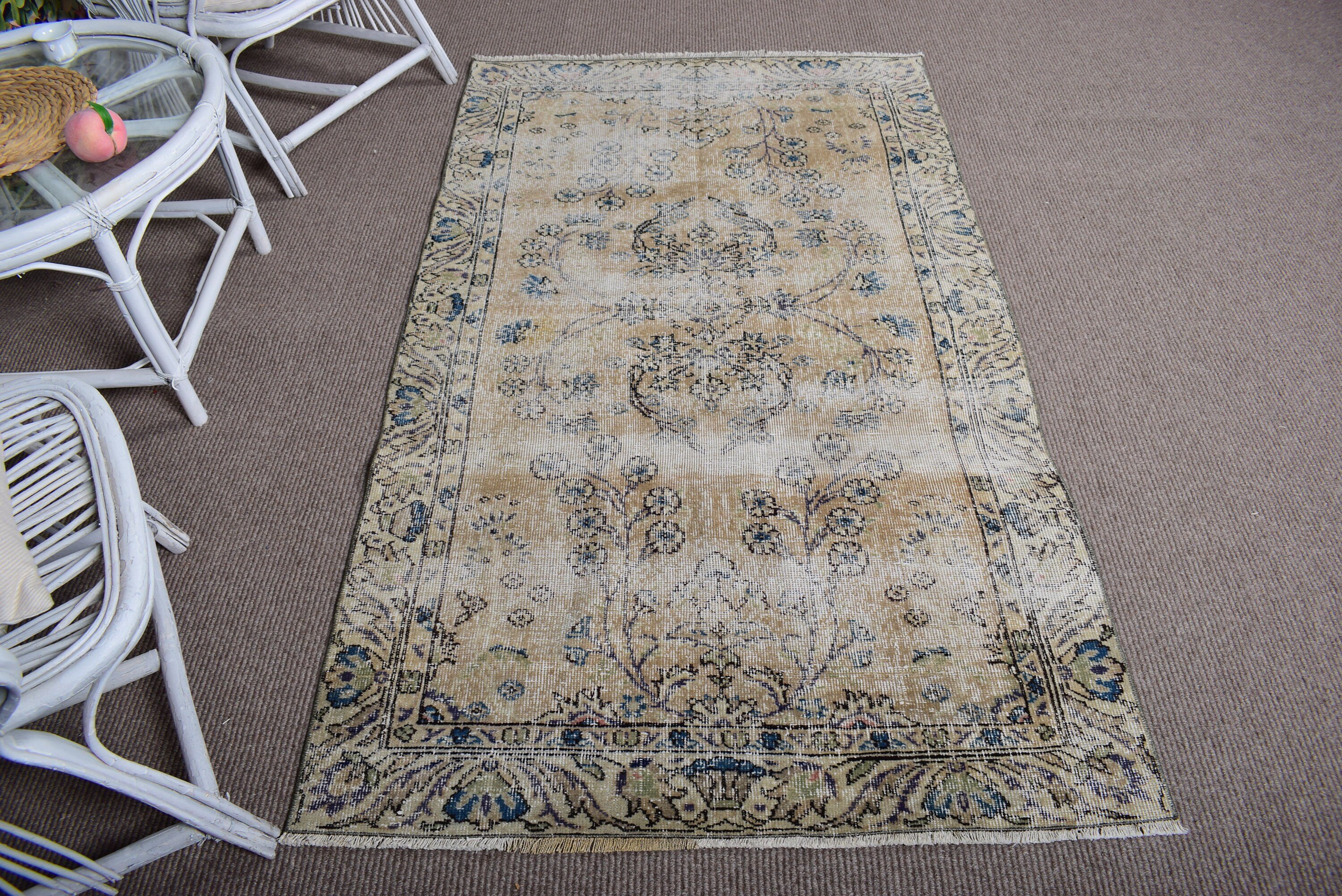 3.6x6.3 ft Accent Halılar, Türkiye Halısı, Bej Lüks Halı, Vintage Halı, Oryantal Halı, Dekoratif Halı, Türk Halısı, Boho Accent Halı