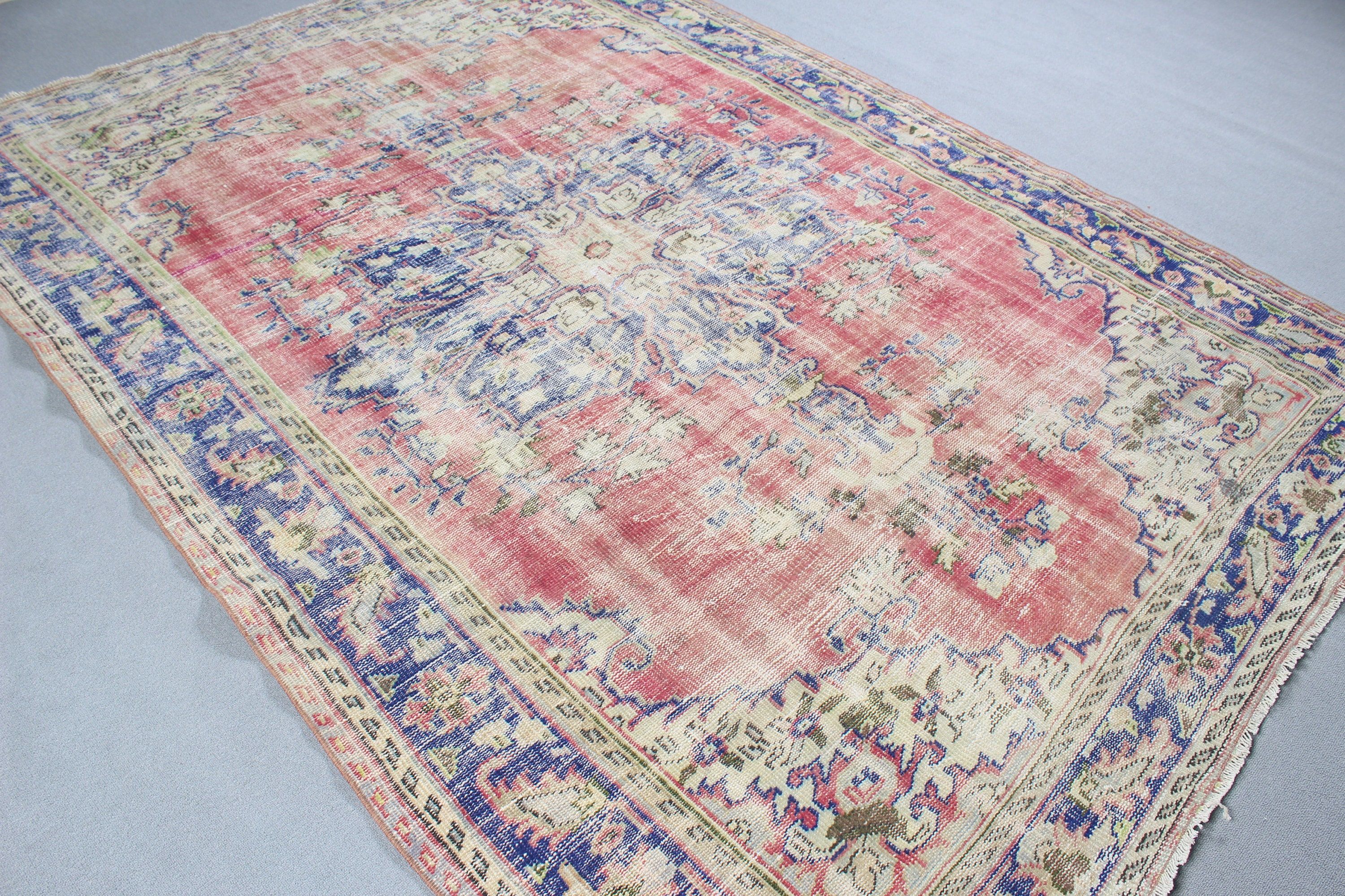 Turkish Rug, Large Vintage Rug, 6.6x9.3 ft Large Rugs, Geometric Rugs, Large Oushak Rug, Red Cool Rug, Vintage Rugs, Anatolian Rugs