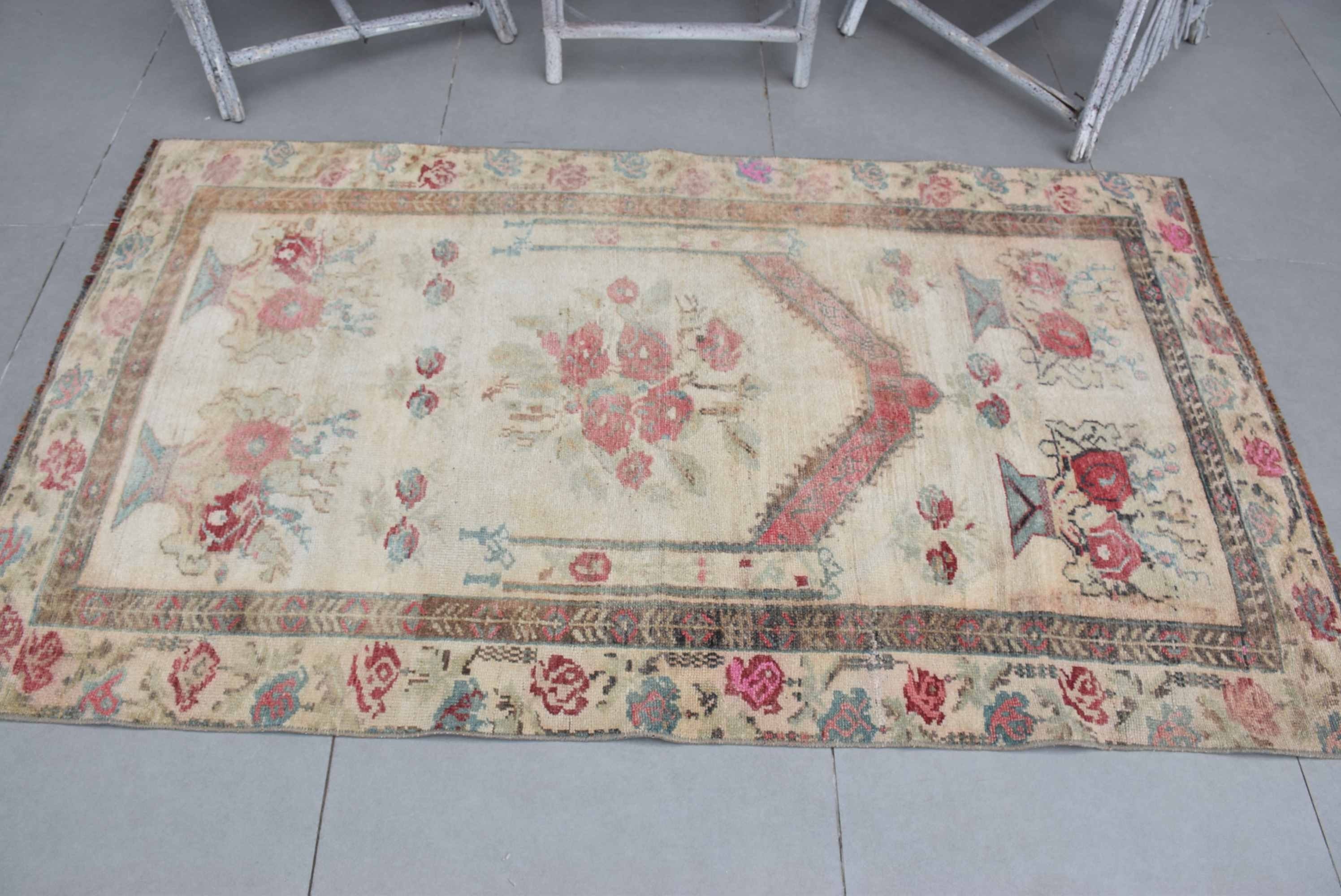 Home Decor Rug, Kitchen Rug, Rugs for Bedroom, Turkish Rugs, Entry Rugs, Beige Oriental Rug, Wool Rugs, Vintage Rug, 3.4x6.1 ft Accent Rug