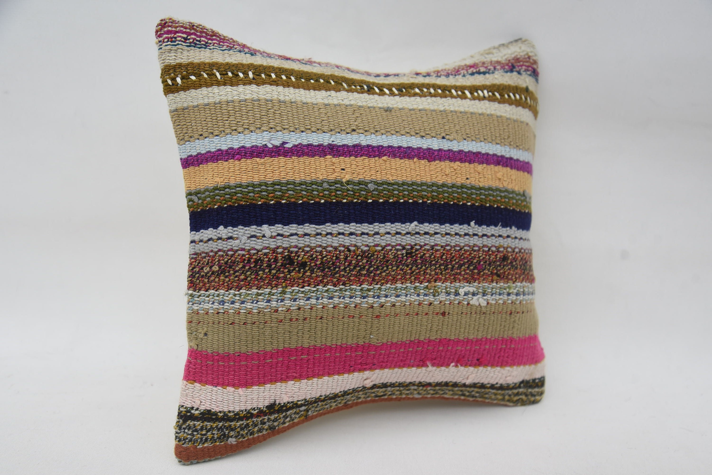 Boho Pillow Sham Cover, Handmade Kilim Cushion, 12"x12" Brown Pillow Case, Handmade Pillow Cover, Pet Pillow Sham, Vintage Pillow