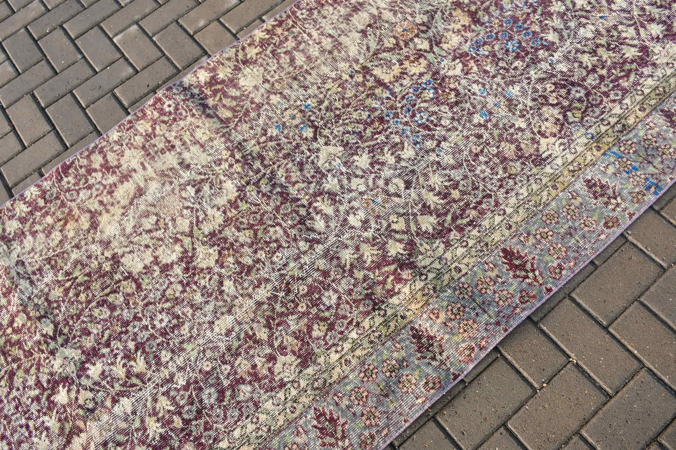 Koridor Halısı, Vintage Halı, Koridor Halıları, Türk Halıları, Yatak Odası Halısı, Oryantal Halı, 3.8x9.9 ft Runner Halısı, Mor Ev Dekor Halıları