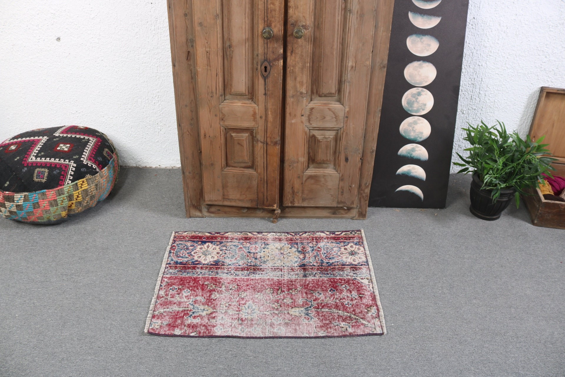 Banyo Halıları, Paspas Halısı, Boho Halısı, Türk Halısı, Vintage Halı, Kırmızı Geometrik Halılar, Fas Halısı, 2x2,8 ft Küçük Halılar, Giriş Halısı