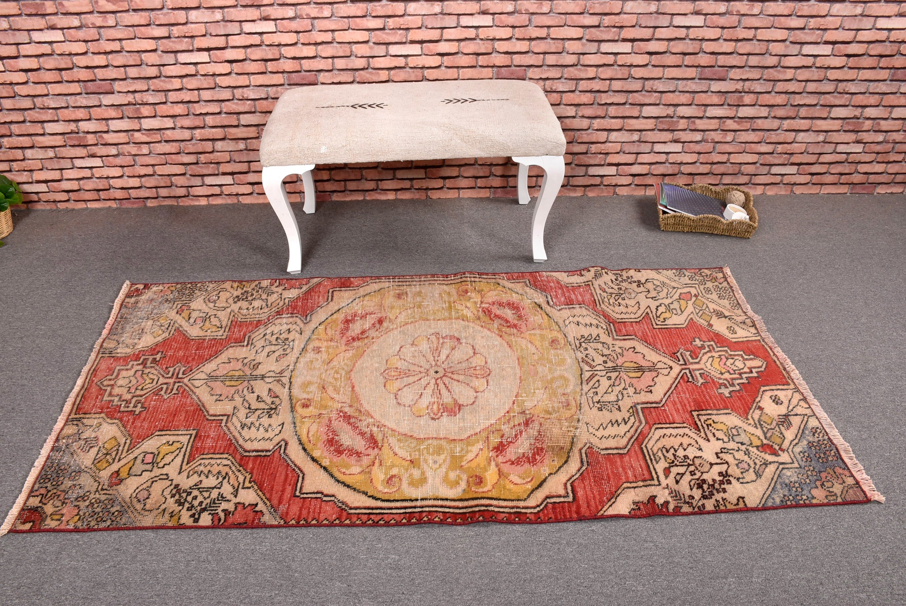 Bedroom Rugs, 3.2x6.4 ft Accent Rug, Turkish Rugs, Oriental Rug, Red Floor Rug, Modern Rug, Vintage Rug, Vintage Accent Rugs