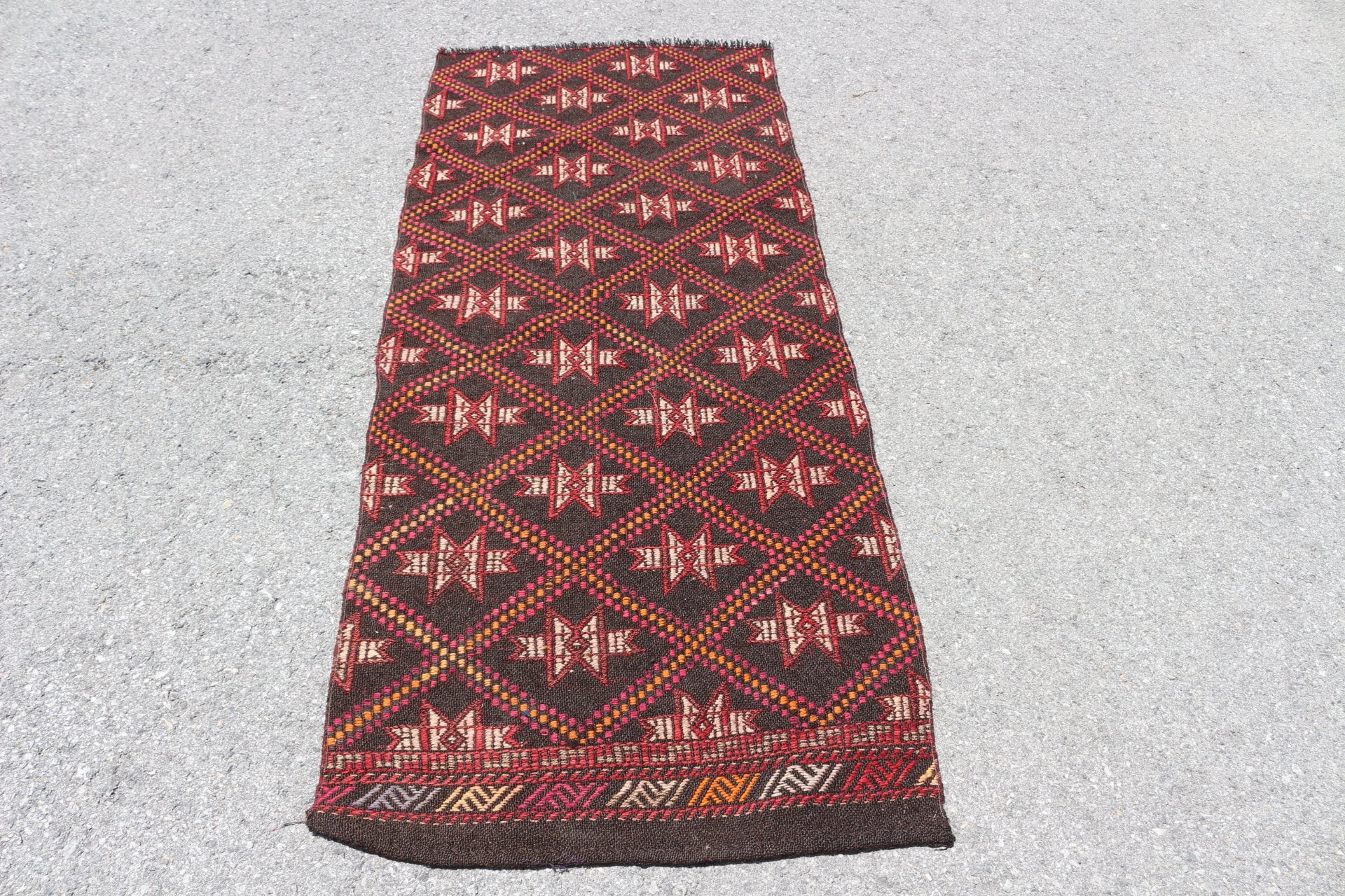 Kilim, Yün Halı, Türk Halıları, Fas Halıları, Yatak Odası Halısı, Vintage Halı, Boho Halı, 2,5x6,2 ft Aksan Halıları, Giriş Halıları, Siyah Soğuk Halılar