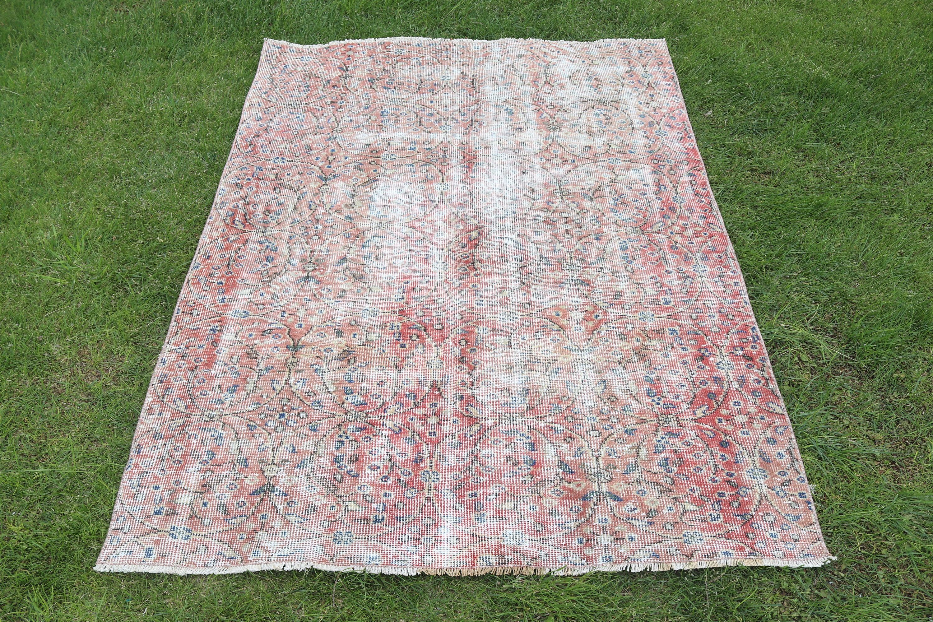 Red Moroccan Rug, Vintage Rug, Turkish Rug, Rugs for Decorative, Cool Rug, Kitchen Rug, Bedroom Rugs, Anatolian Rug, 3.9x5.3 ft Accent Rug