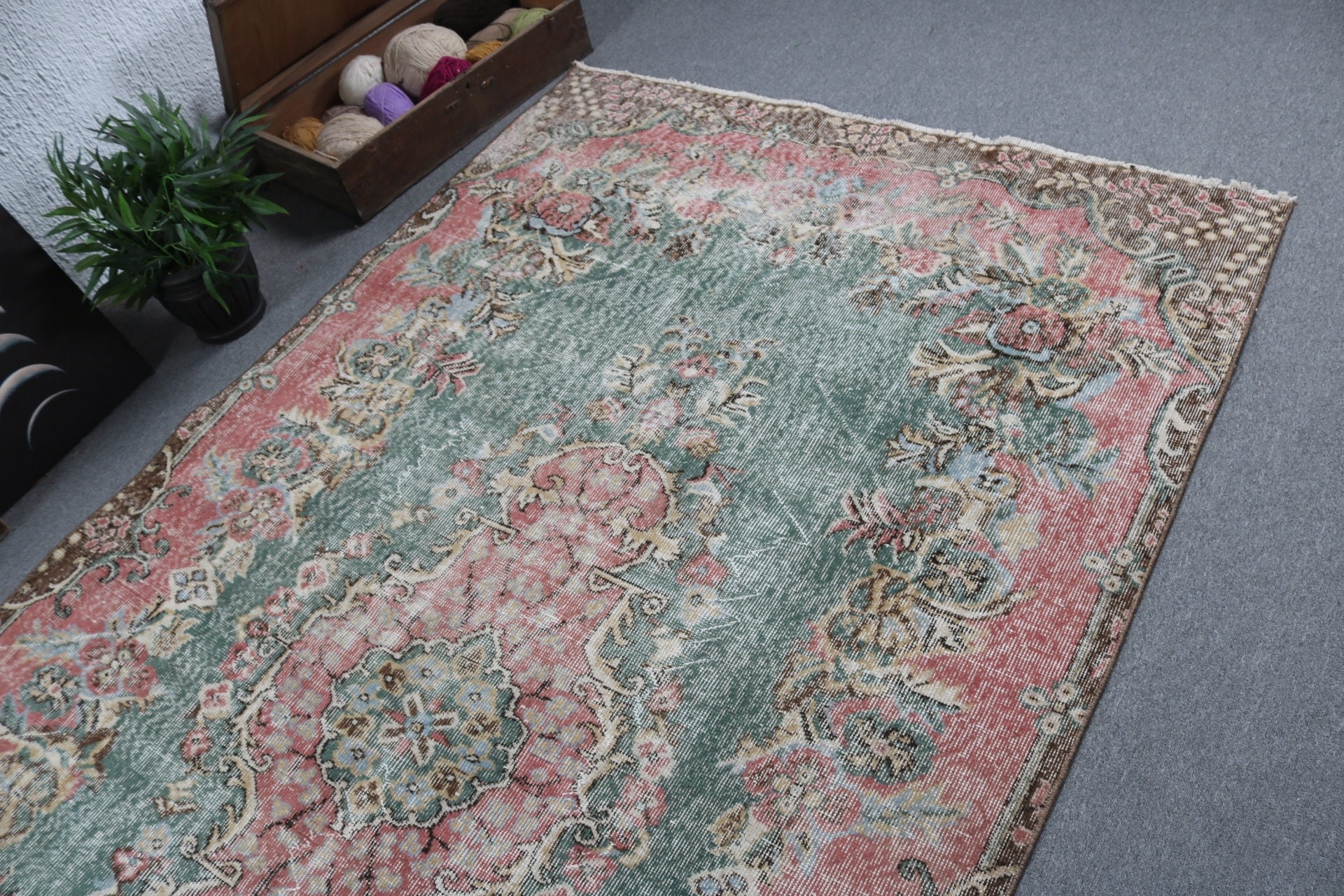 Yatak Odası Halıları, Pembe Geometrik Halılar, Geometrik Halı, Vintage Halı, 5.2x9 ft Büyük Halılar, Türk Halısı, Ev Dekorasyonu Halıları, Büyük Oushak Halısı