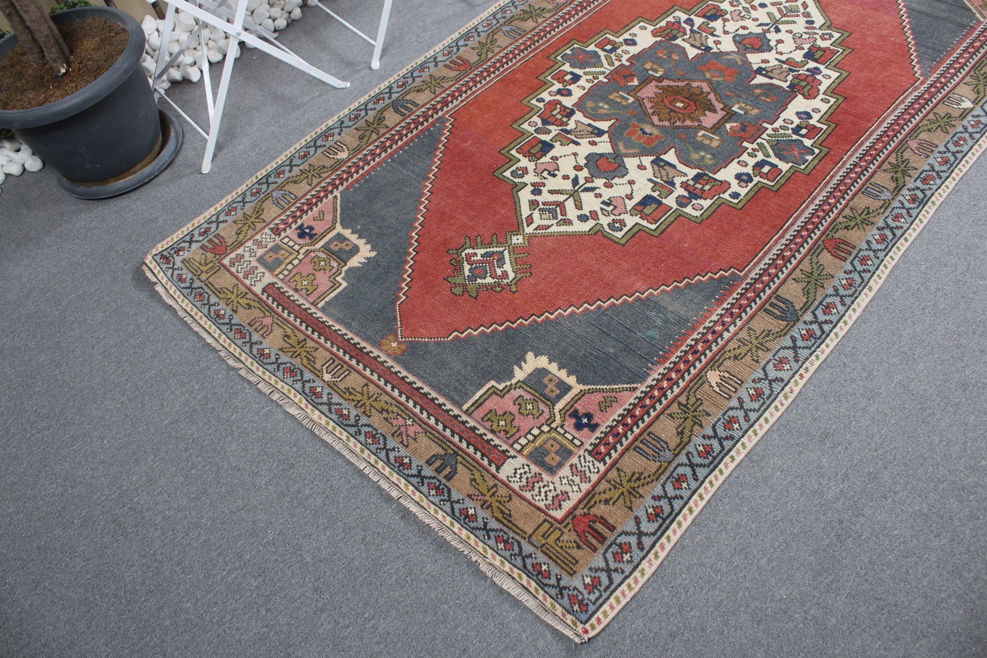 Vintage Rug, Oriental Rugs, Pastel Rug, 4.1x7.2 ft Area Rug, Red Floor Rug, Indoor Rug, Rugs for Dining Room, Turkish Rugs