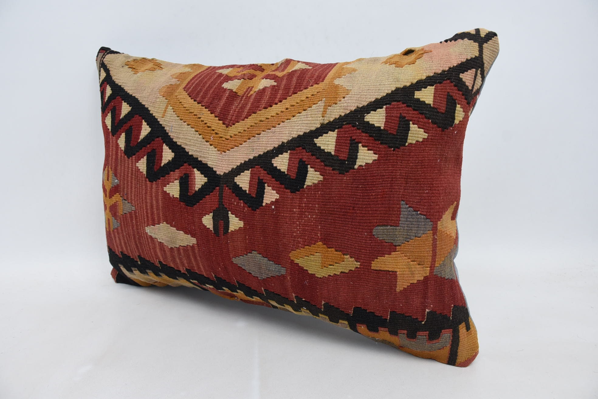 Boho Throw Pillow Cover, Retro Cushion Case, Pillow for Sofa, Turkish Pillow, Seat Pillow, 16"x24" Red Pillow Sham, Throw Kilim Pillow