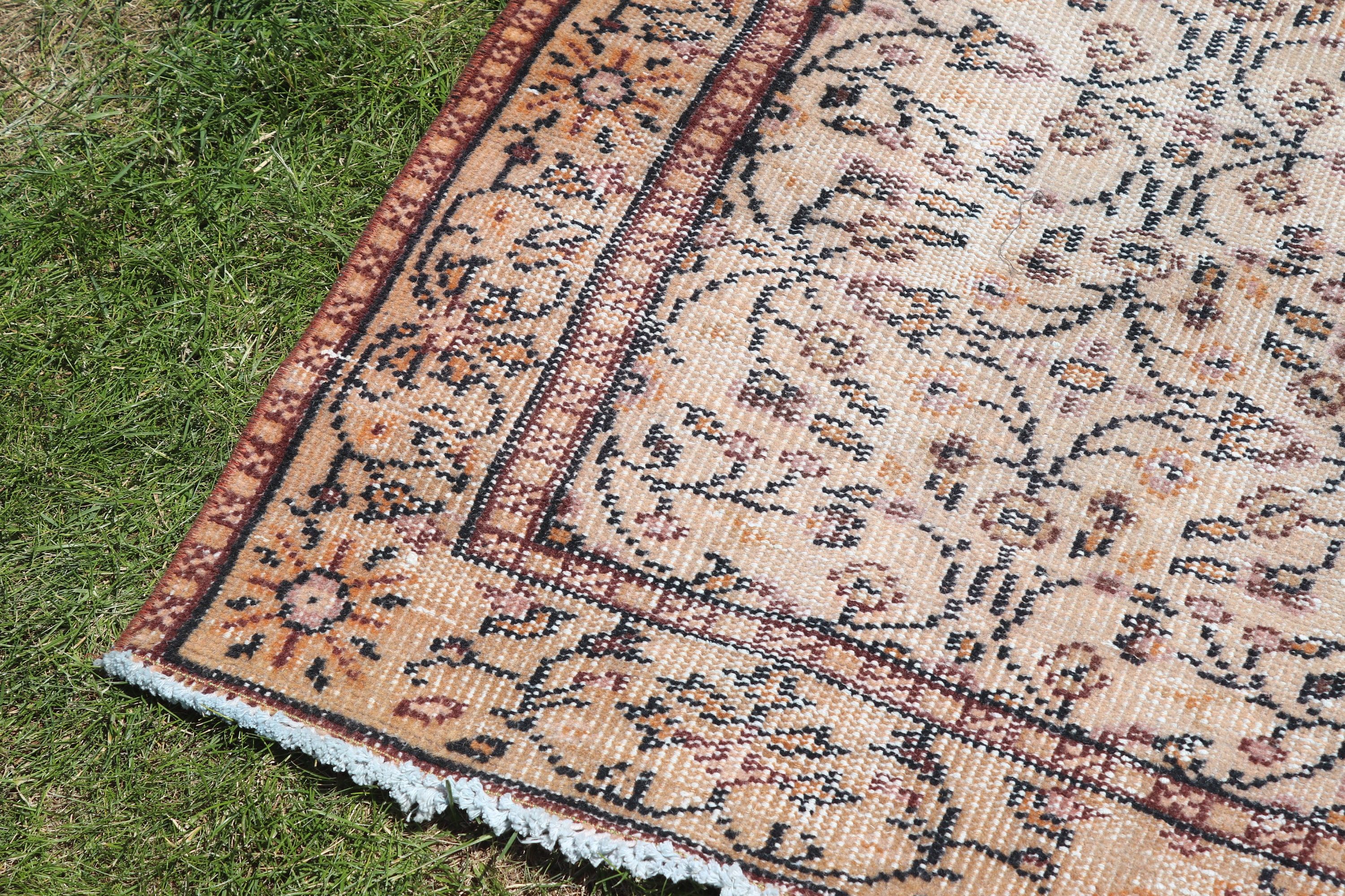 Vintage Halılar, 3,8x6,2 ft Vurgulu Halı, Çocuk Halıları, Boho Vurgulu Halılar, Oryantal Halı, Türk Halıları, Düz Dokuma Halılar, Bej El Dokuma Halı