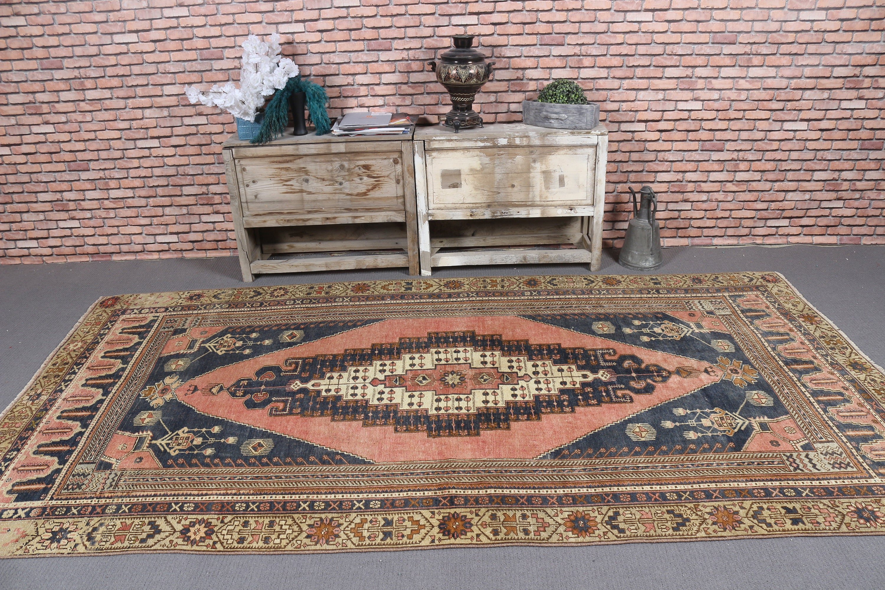 5.1x9.8 ft Large Rugs, Turkish Rug, Antique Rug, Living Room Rug, Bedroom Rug, Blue Oriental Rugs, Vintage Rugs, Floor Rugs