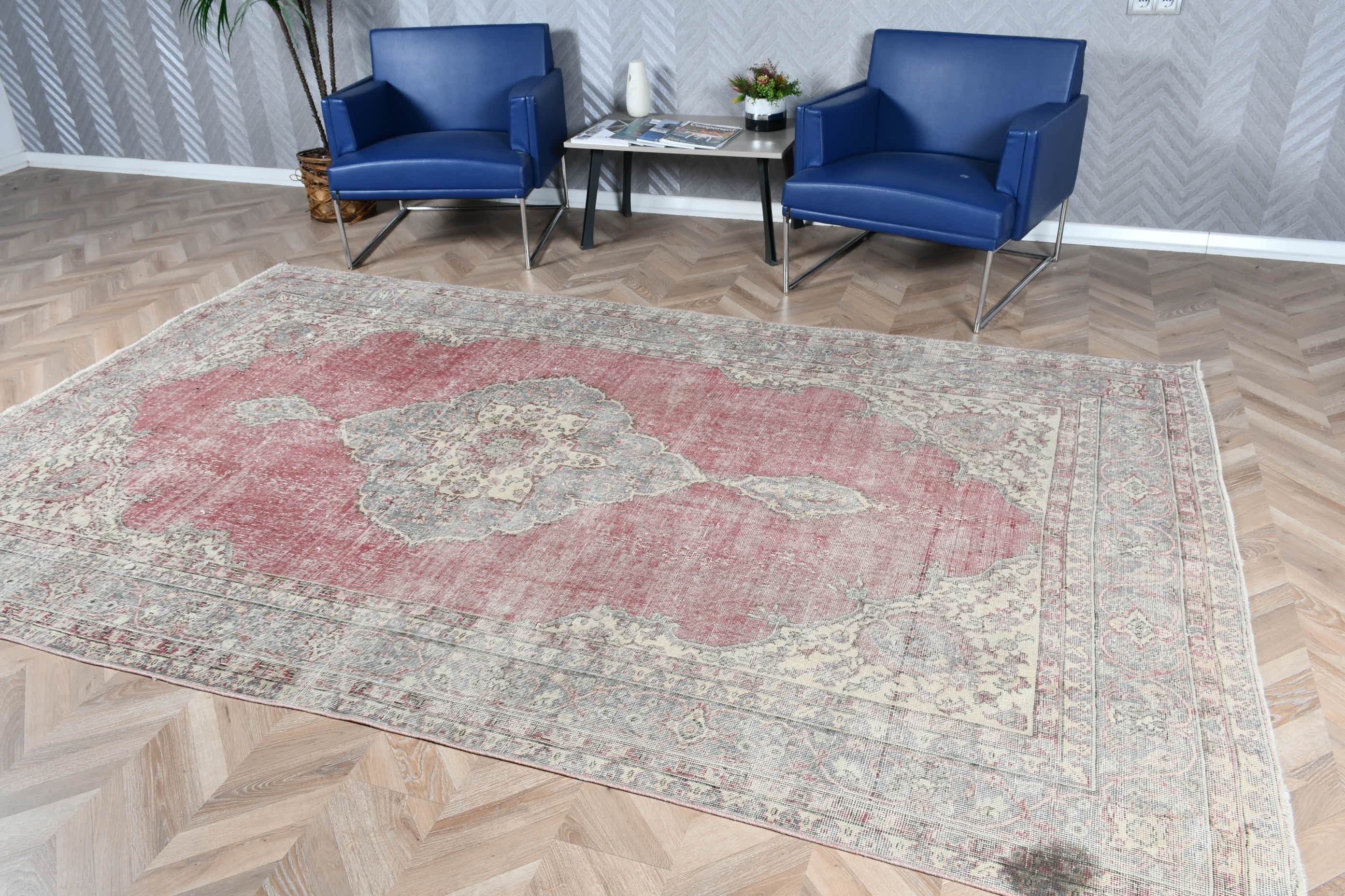 Vintage Rug, Bedroom Rug, Turkish Rugs, Red Home Decor Rug, Wedding Rug, Kitchen Rug, 6.4x10.3 ft Large Rug, Salon Rug