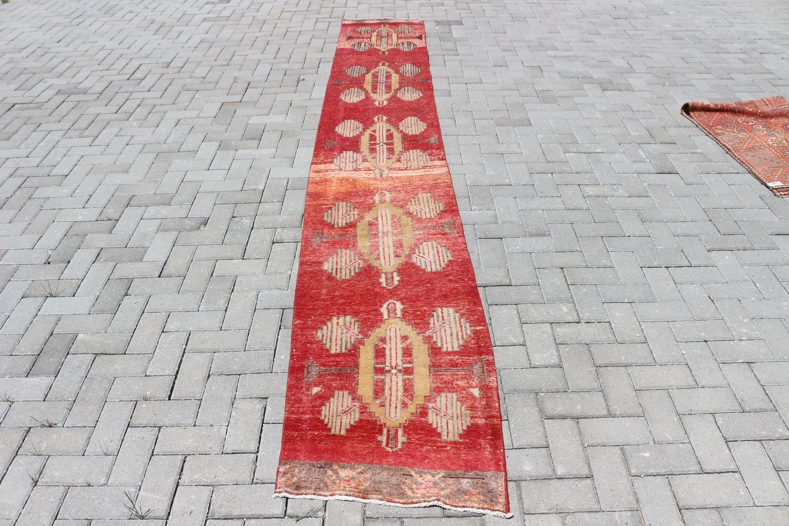 Turkish Rug, Rugs for Corridor, Red Moroccan Rugs, 2x13.5 ft Runner Rug, Stair Rug, Floor Rugs, Corridor Rug, Vintage Rug, Oriental Rug