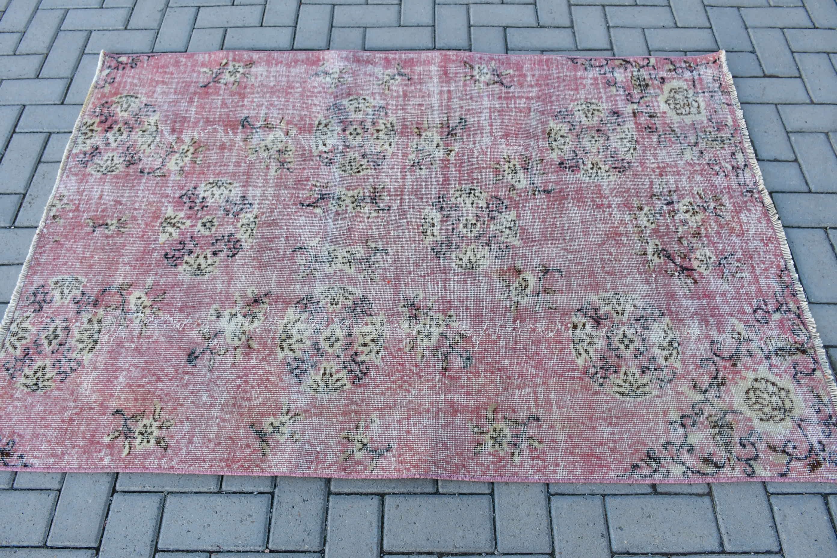 Yer Halısı, Mutfak Halıları, 3,8x5,6 ft Accent Halı, Ev Dekorasyonu Halısı, Mutfak Halısı, Pembe Oushak Halısı, Vintage Halı, Giriş Halıları, Türk Halısı