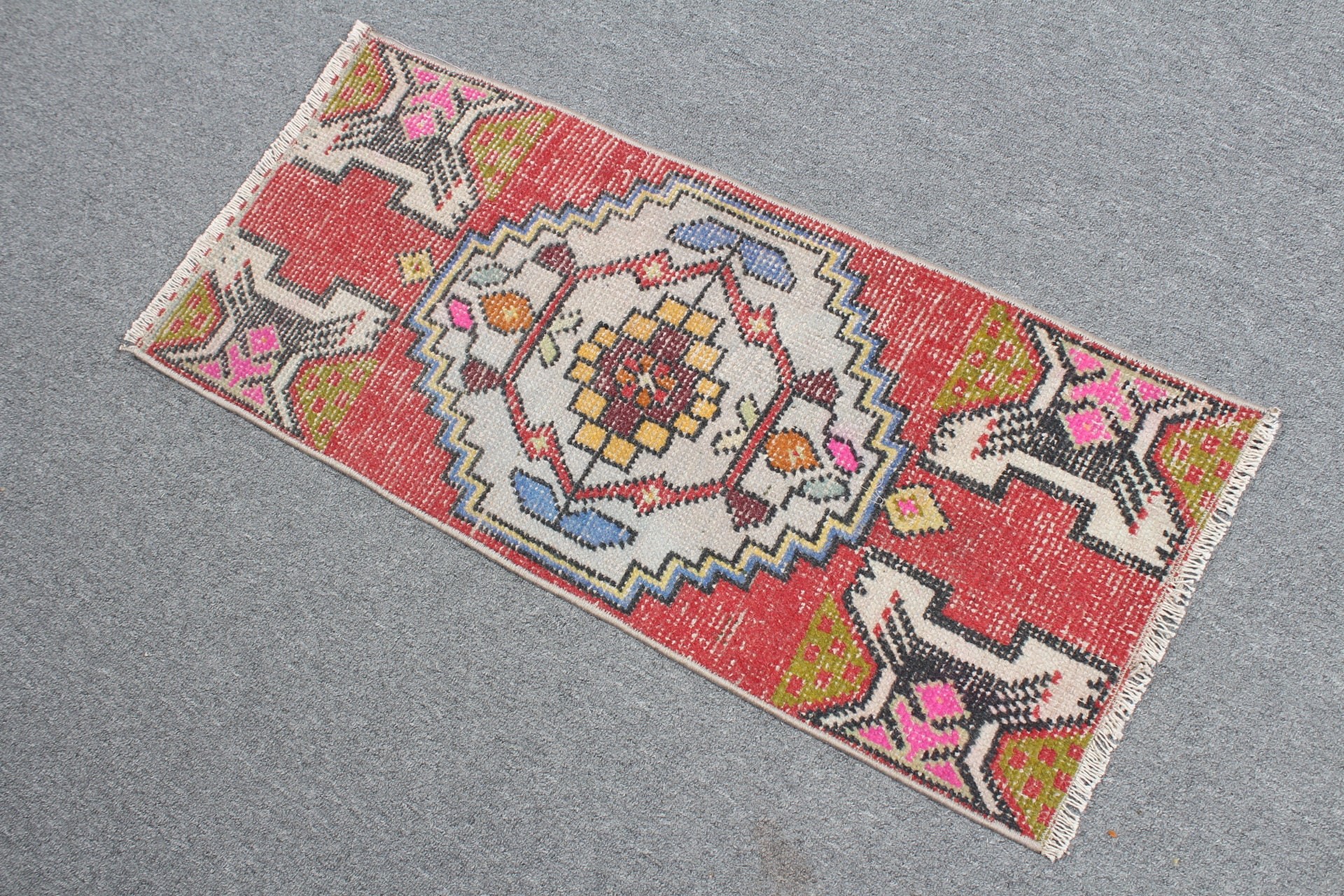 Kitchen Rug, Cool Rugs, Vintage Rug, Turkish Rug, Red Anatolian Rugs, Floor Rug, Rugs for Car Mat, Art Rug, Bath Rug, 1.3x2.9 ft Small Rugs