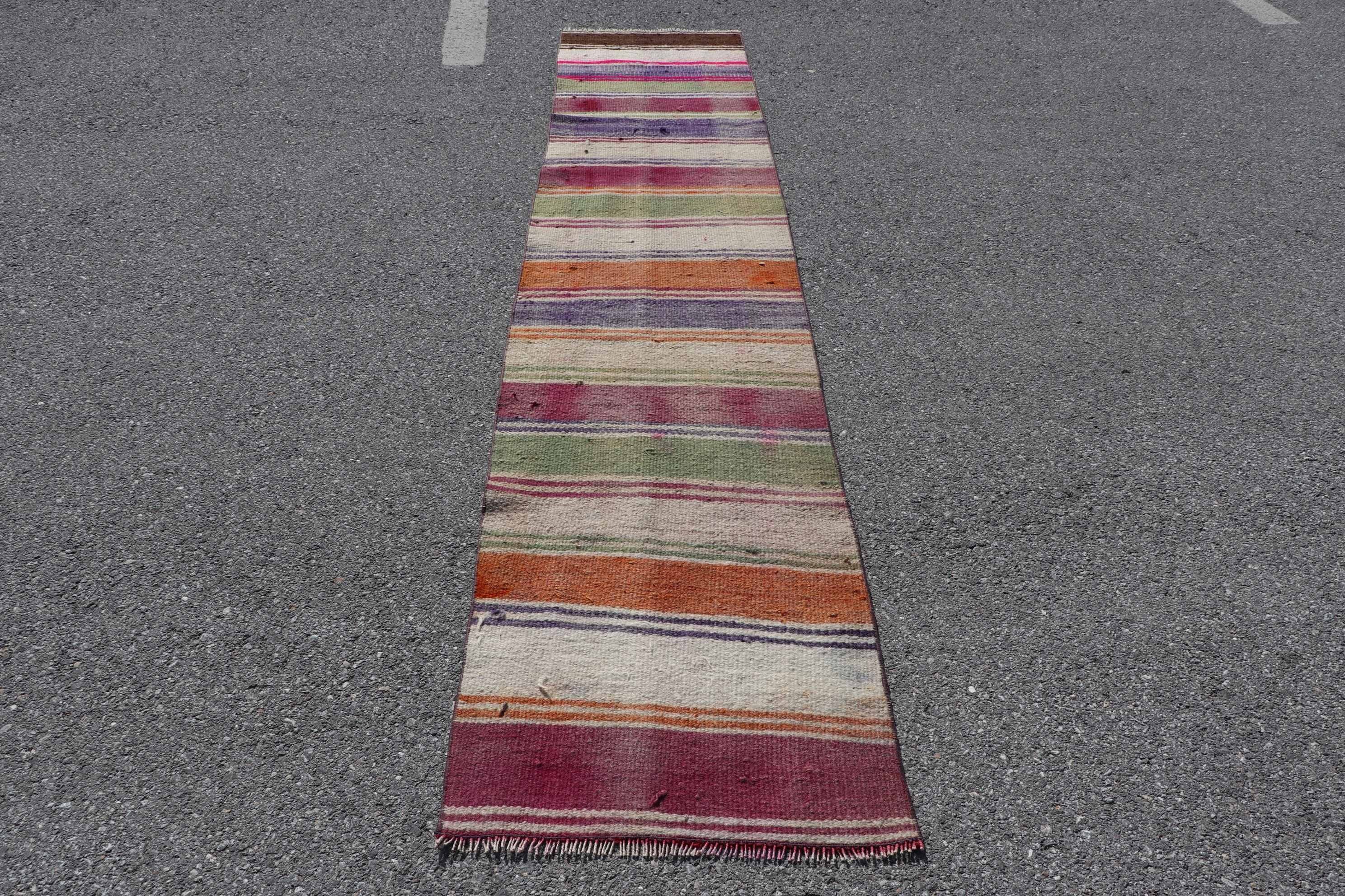 Vintage Rug, Kitchen Rugs, White Anatolian Rugs, Oriental Rugs, Turkish Rug, Hallway Rug, 2.1x10.1 ft Runner Rug, Kilim, Rugs for Hallway