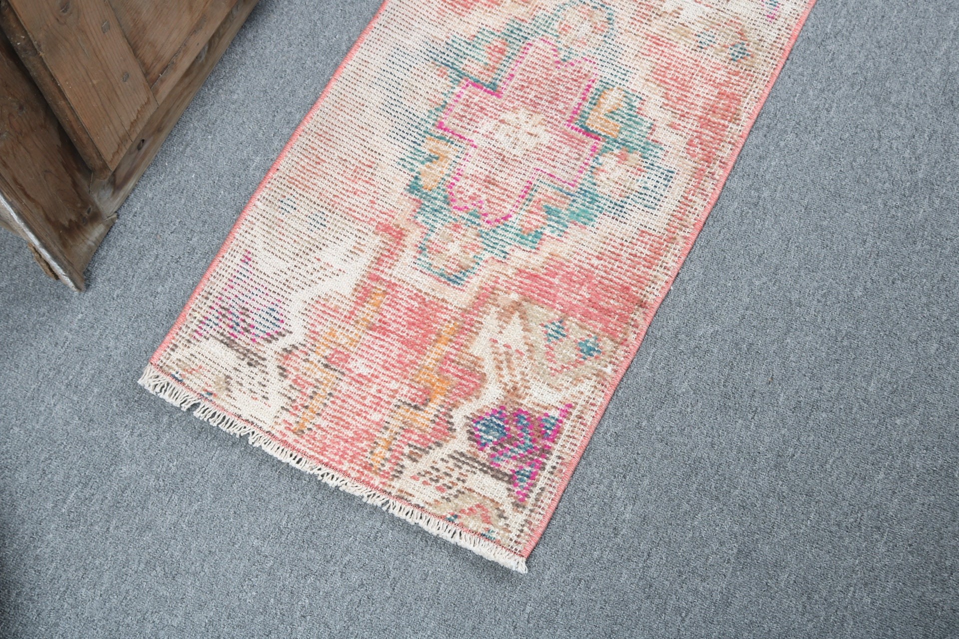 Entry Rugs, Organic Rugs, 1.3x2.8 ft Small Rugs, Vintage Rug, Pink Anatolian Rug, Turkish Rug, Moroccan Rugs, Car Mat Rug