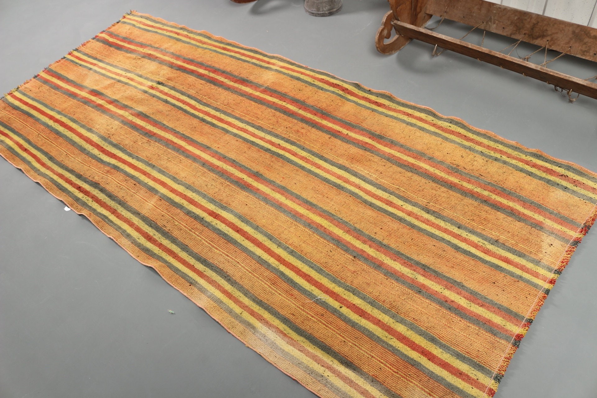 Kilim, Anadolu Halısı, Oushak Halısı, Sarı Anadolu Halısı, 3,7x8,1 ft Alan Halıları, Yemek Odası Halıları, Vintage Halı, Türk Halıları, Çocuk Halısı