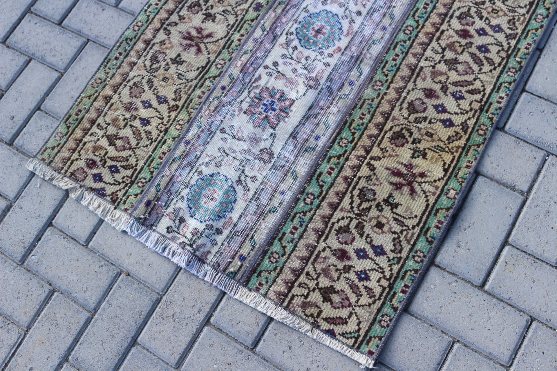 Kitchen Rug, Vintage Rug, 2.7x2.8 ft Small Rug, Green Moroccan Rugs, Oriental Rug, Rugs for Wall Hanging, Turkish Rug, Bathroom Rug