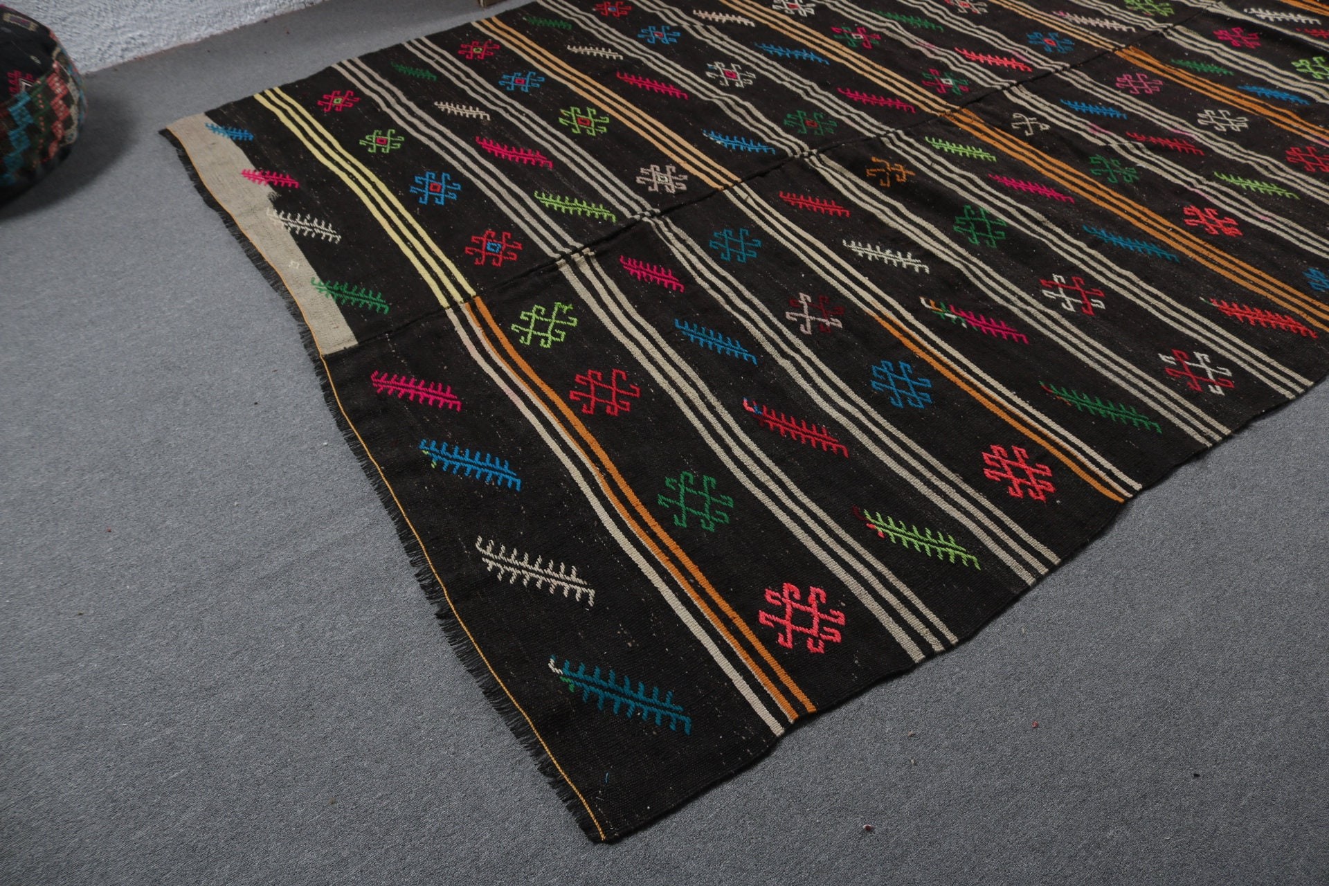 Turkish Rug, Wool Rug, Black Moroccan Rug, 7.4x11.8 ft Oversize Rugs, Kilim, Vintage Rugs, Living Room Rugs, Turkey Rugs