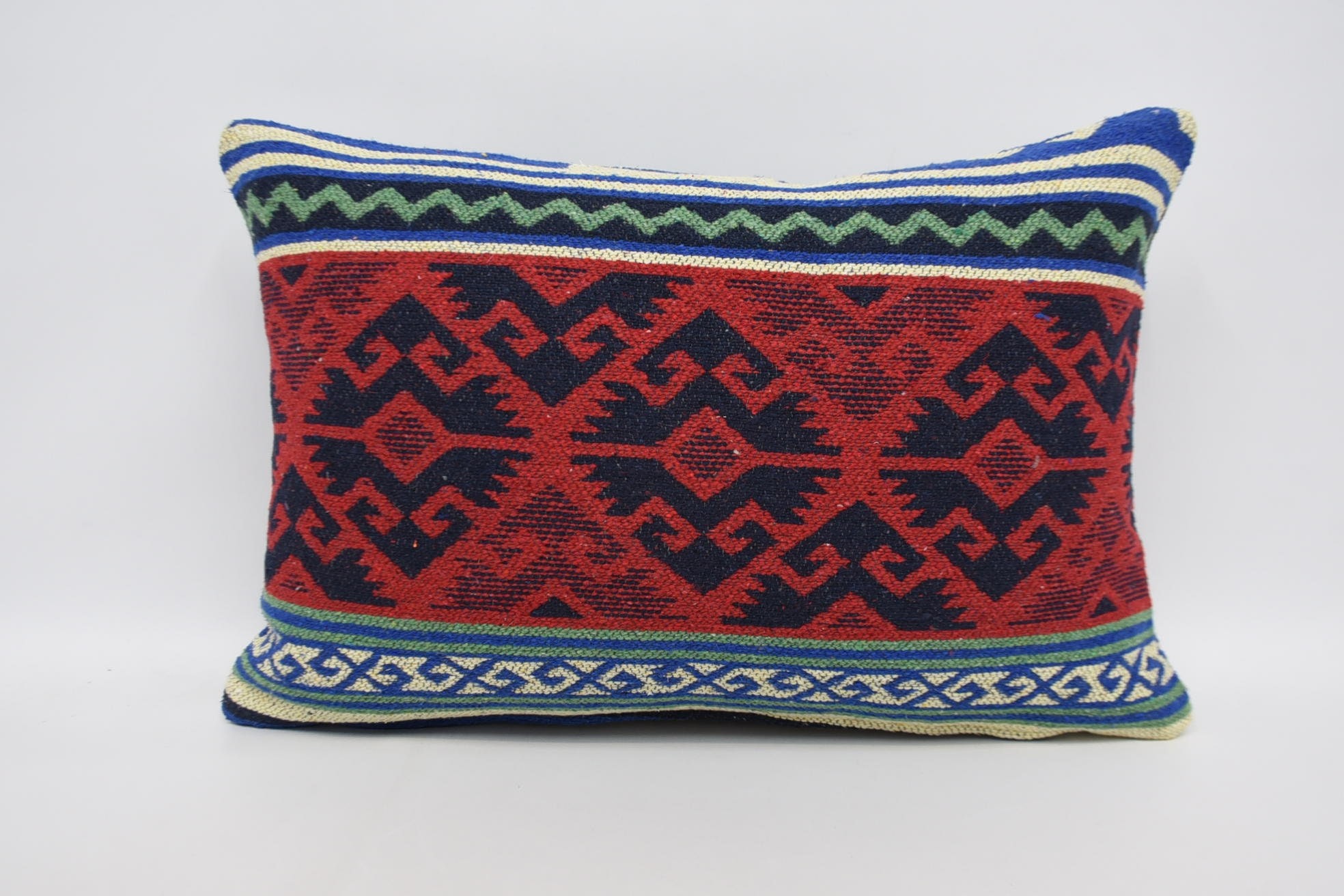 Designer Throw Pillow, Ethnical Kilim Rug Pillow, Kilim Cushion Sham, Throw Kilim Pillow, 16"x24" Red Pillow Sham, Patio Cushion