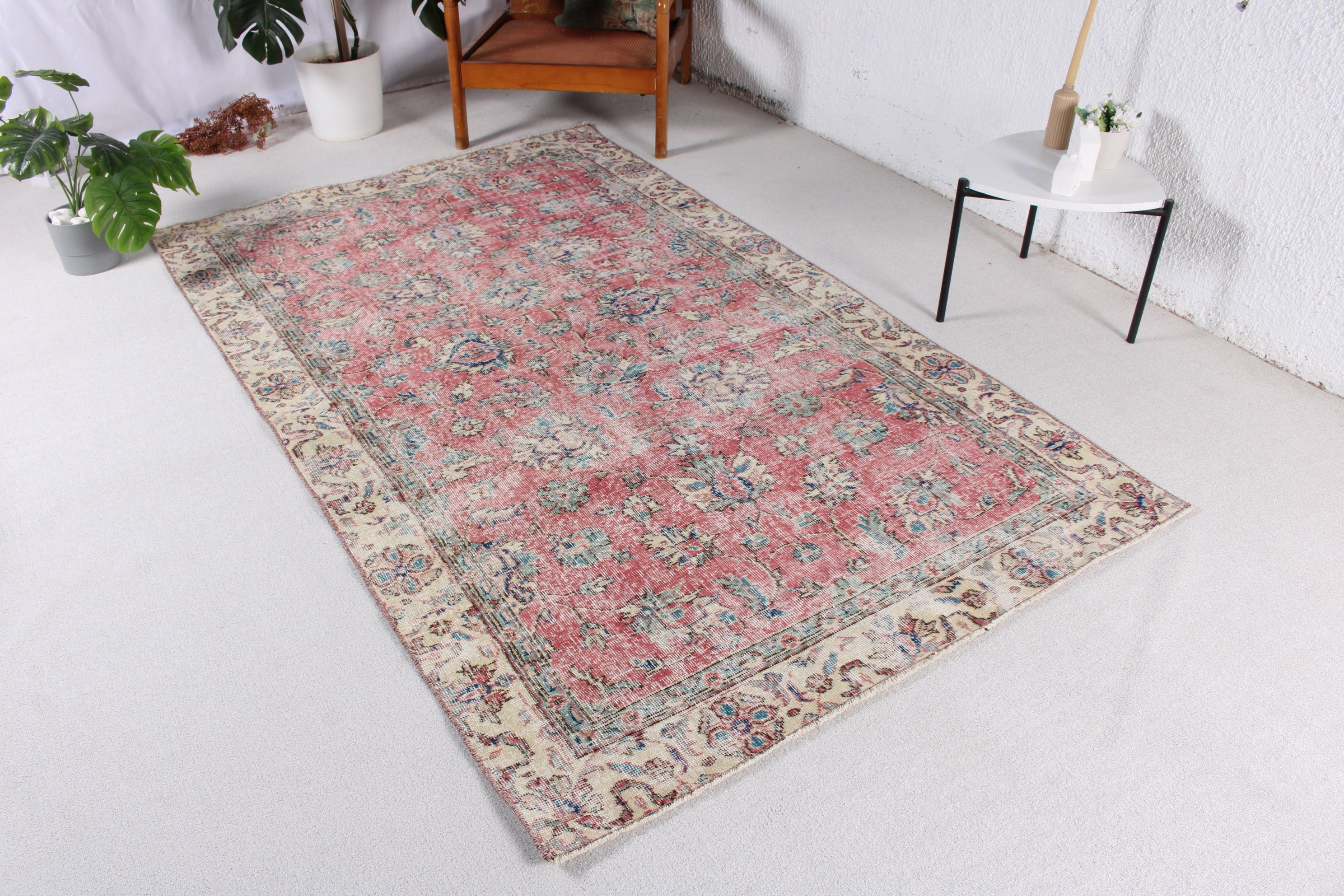 Luxury Rug, Rugs for Indoor, Vintage Rug, Vintage Area Rugs, Pink Kitchen Rugs, Turkish Rugs, 4.6x7.6 ft Area Rugs, Artistic Rug, Floor Rug