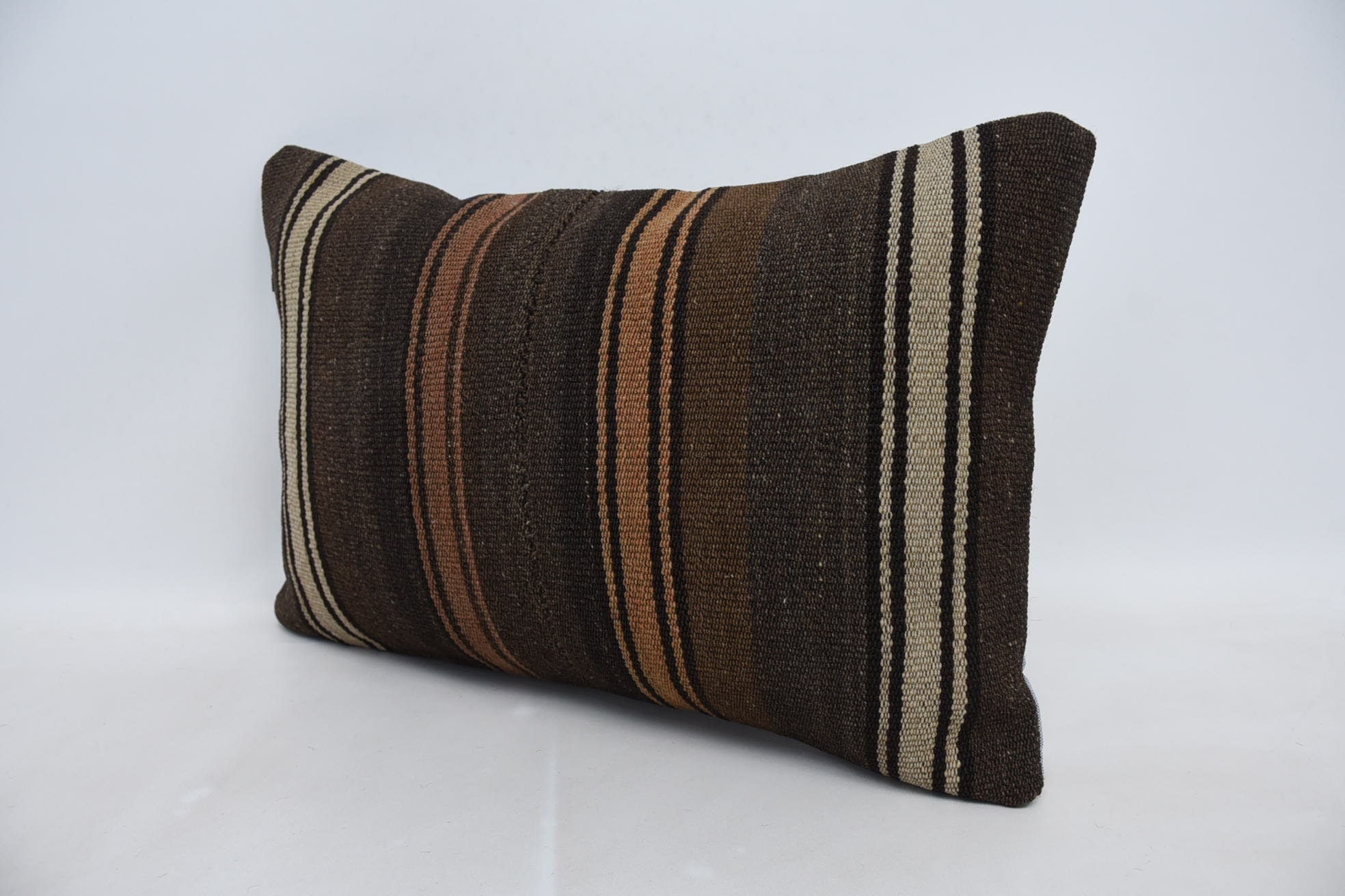 Throw Kilim Pillow, 16"x24" Brown Pillow Cover, One Of A Kind Pillow Sham, Home Decor Pillow, Turkish Kilim Pillow