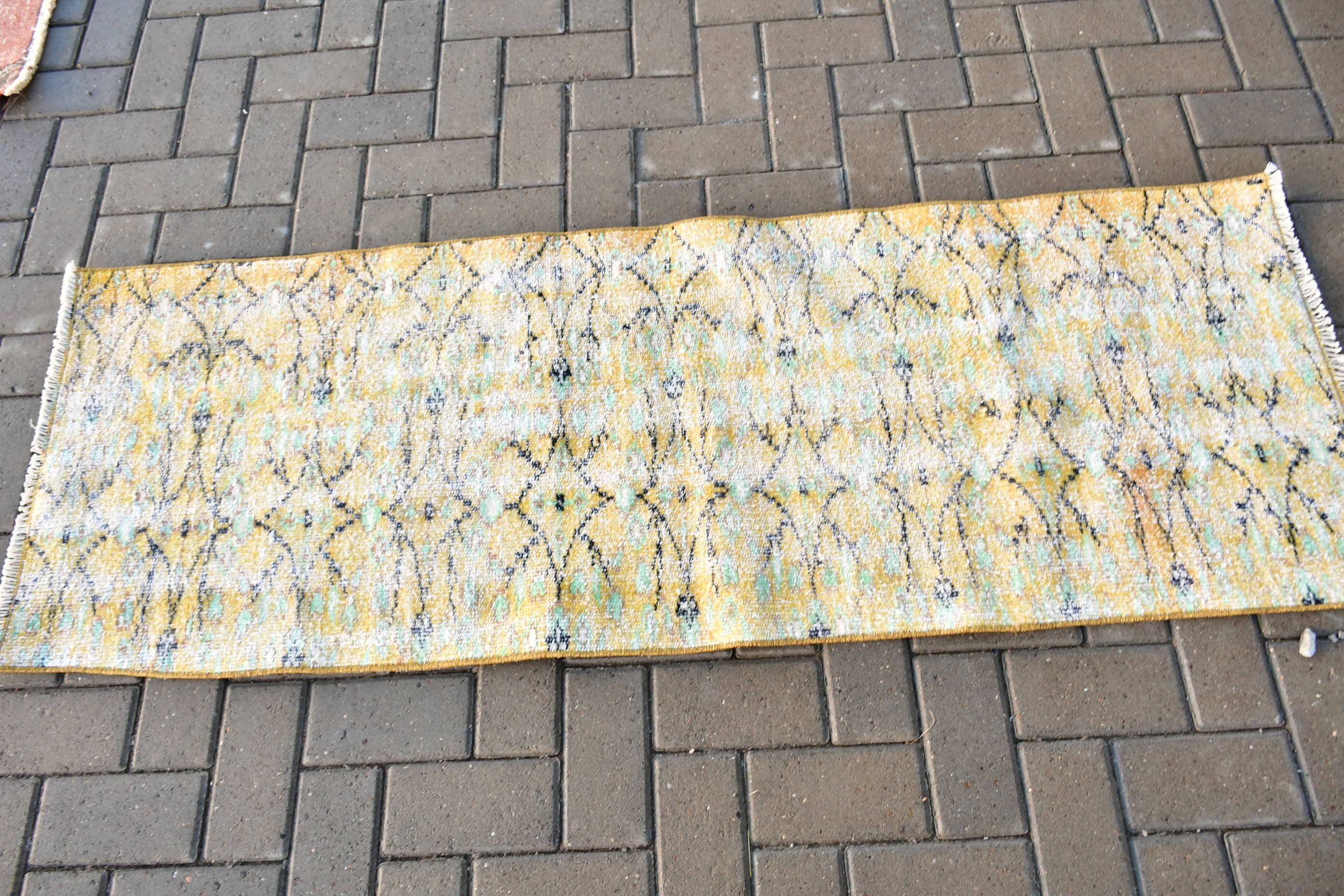 Bright Rugs, 2x5.5 ft Runner Rug, Cool Rug, Vintage Rug, Moroccan Rug, Corridor Rugs, Yellow Oushak Rug, Rugs for Runner, Turkish Rug