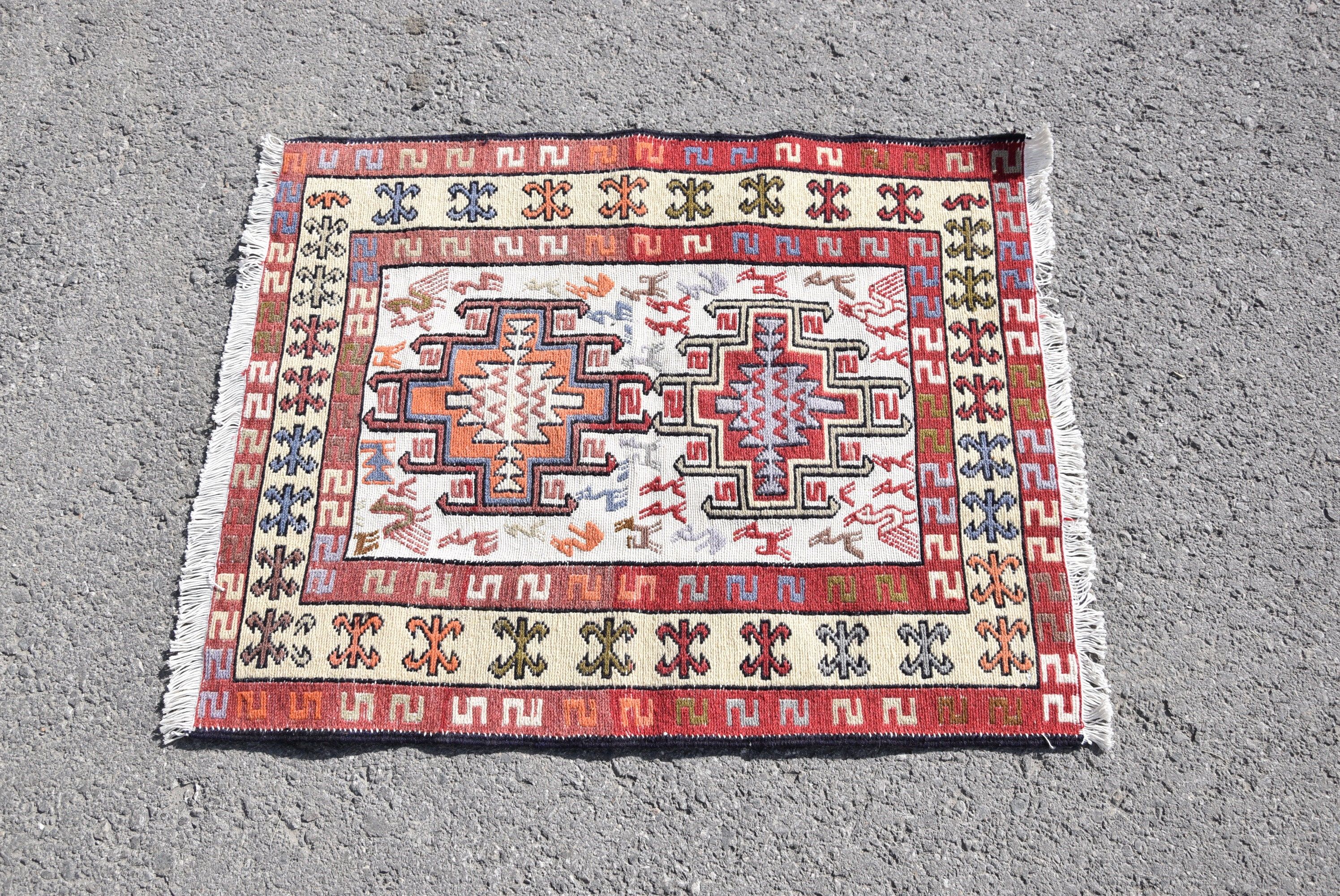 Bathroom Rug, Turkish Rugs, 2.5x3.1 ft Small Rug, Car Mat Rug, Bedroom Rugs, Outdoor Rugs, Oushak Rug, Red Wool Rugs, Vintage Rug, Kilim