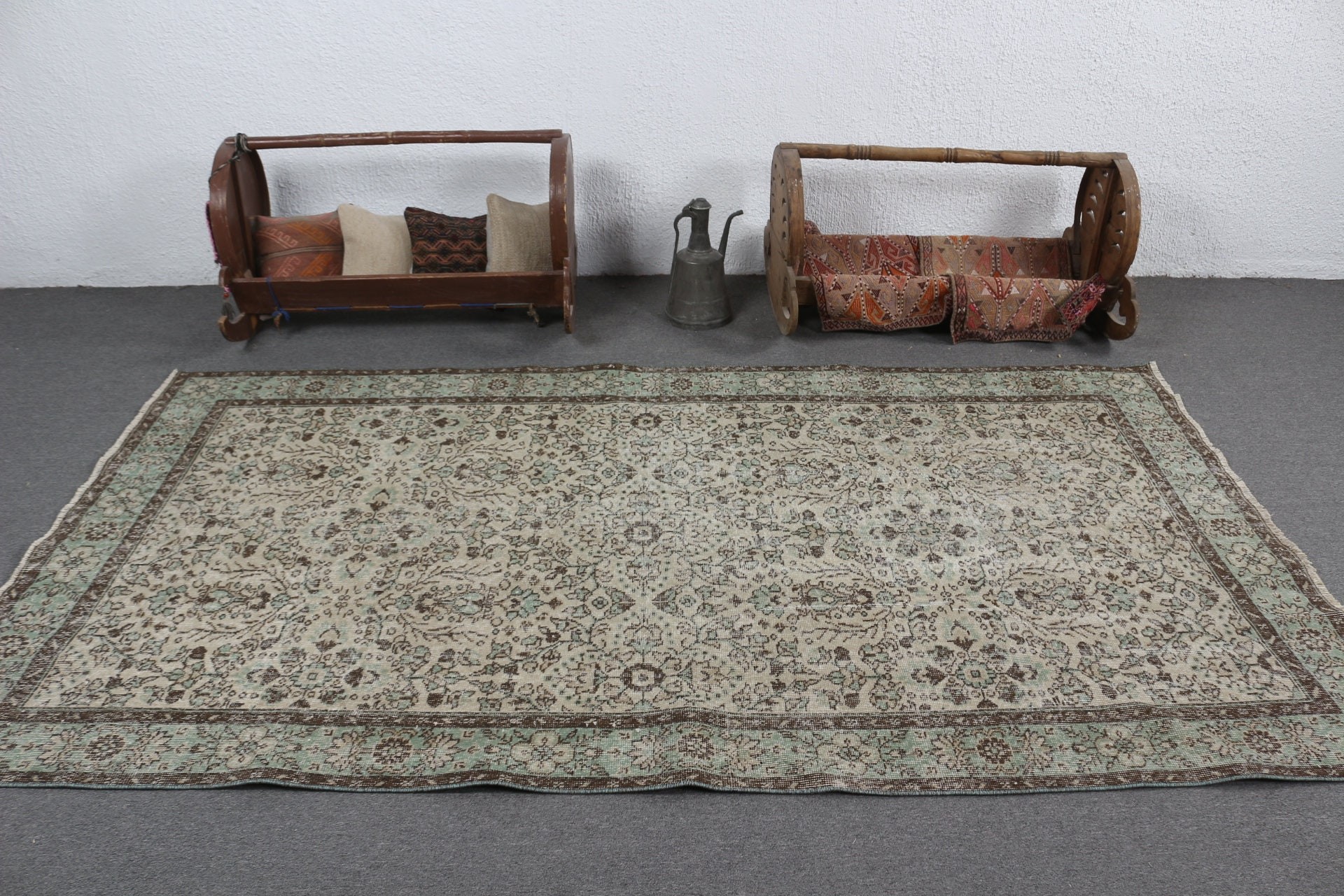 Yemek Odası Halısı, Yün Halısı, Sanat Halısı, Vintage Halılar, Türk Halıları, Oturma Odası Halıları, Yatak Odası Halısı, 4.8x8.7 ft Büyük Halılar, Yeşil Ev Dekor Halıları