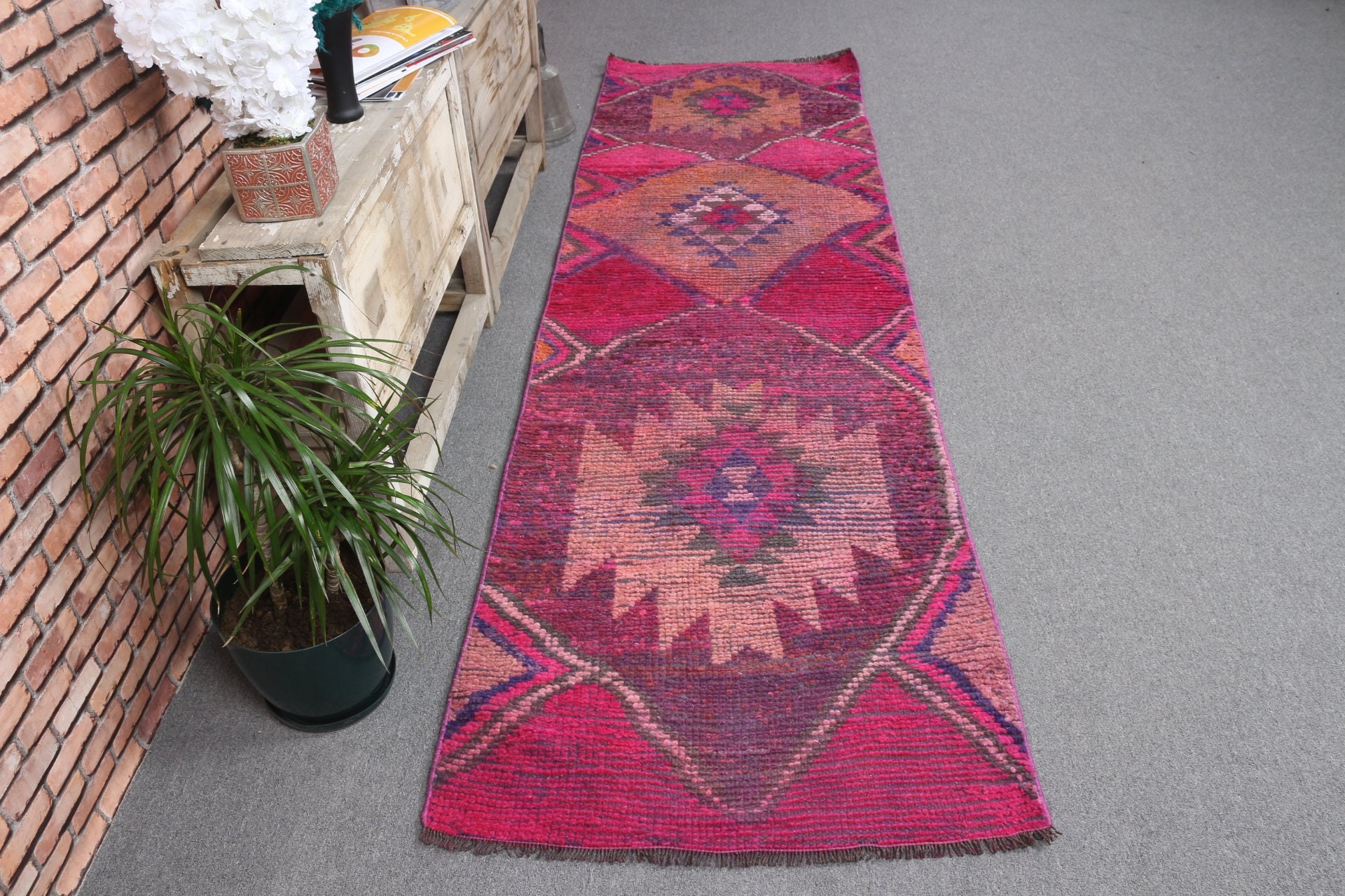 Kitchen Rug, Turkish Rug, Vintage Rugs, Moroccan Rug, Stair Rugs, Pink Bedroom Rug, Rugs for Hallway, Office Rugs, 2.8x9.4 ft Runner Rug